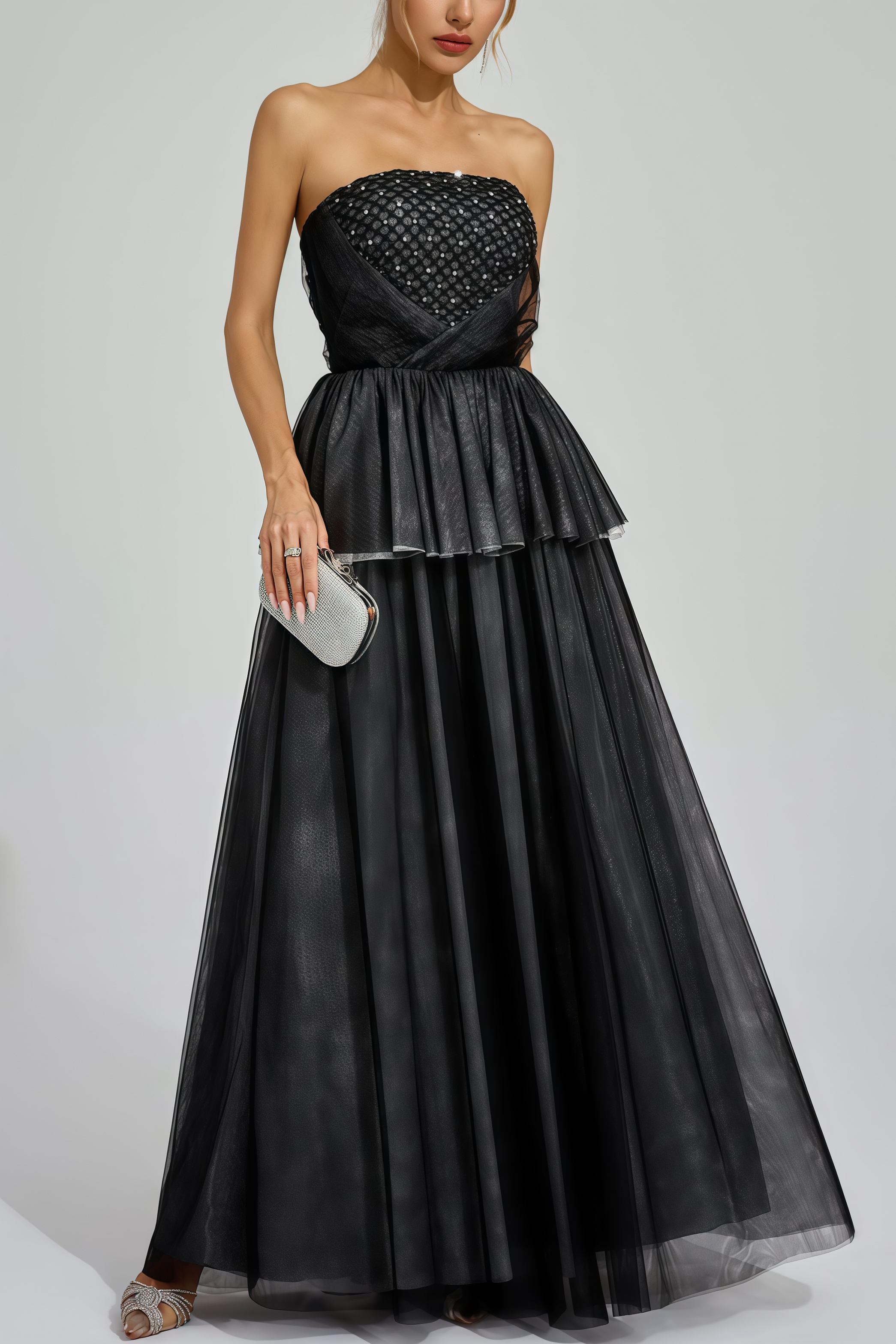 Uxley Black Mesh Off Shoulder Maxi Dress