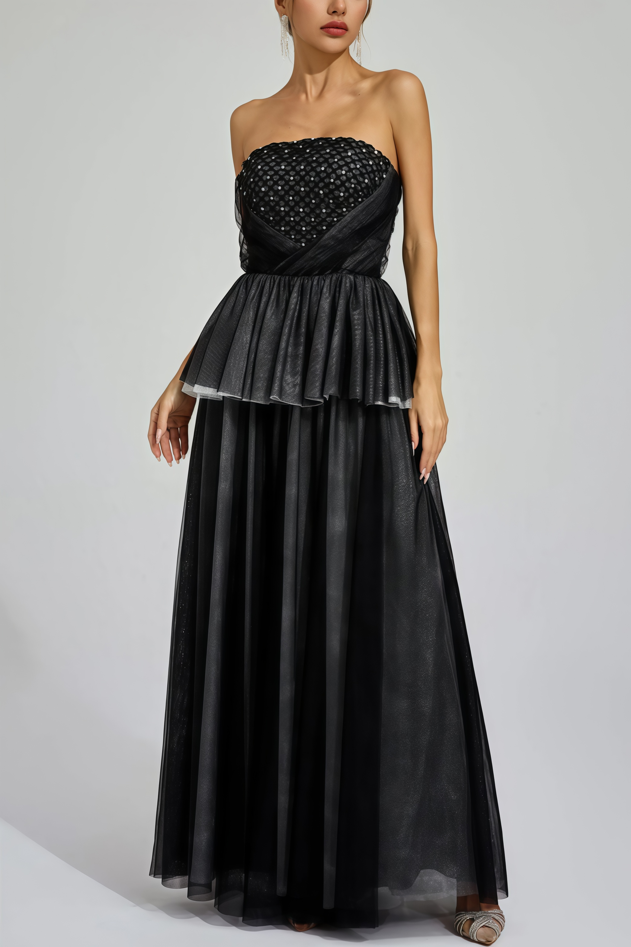 Uxley Black Mesh Off Shoulder Maxi Dress