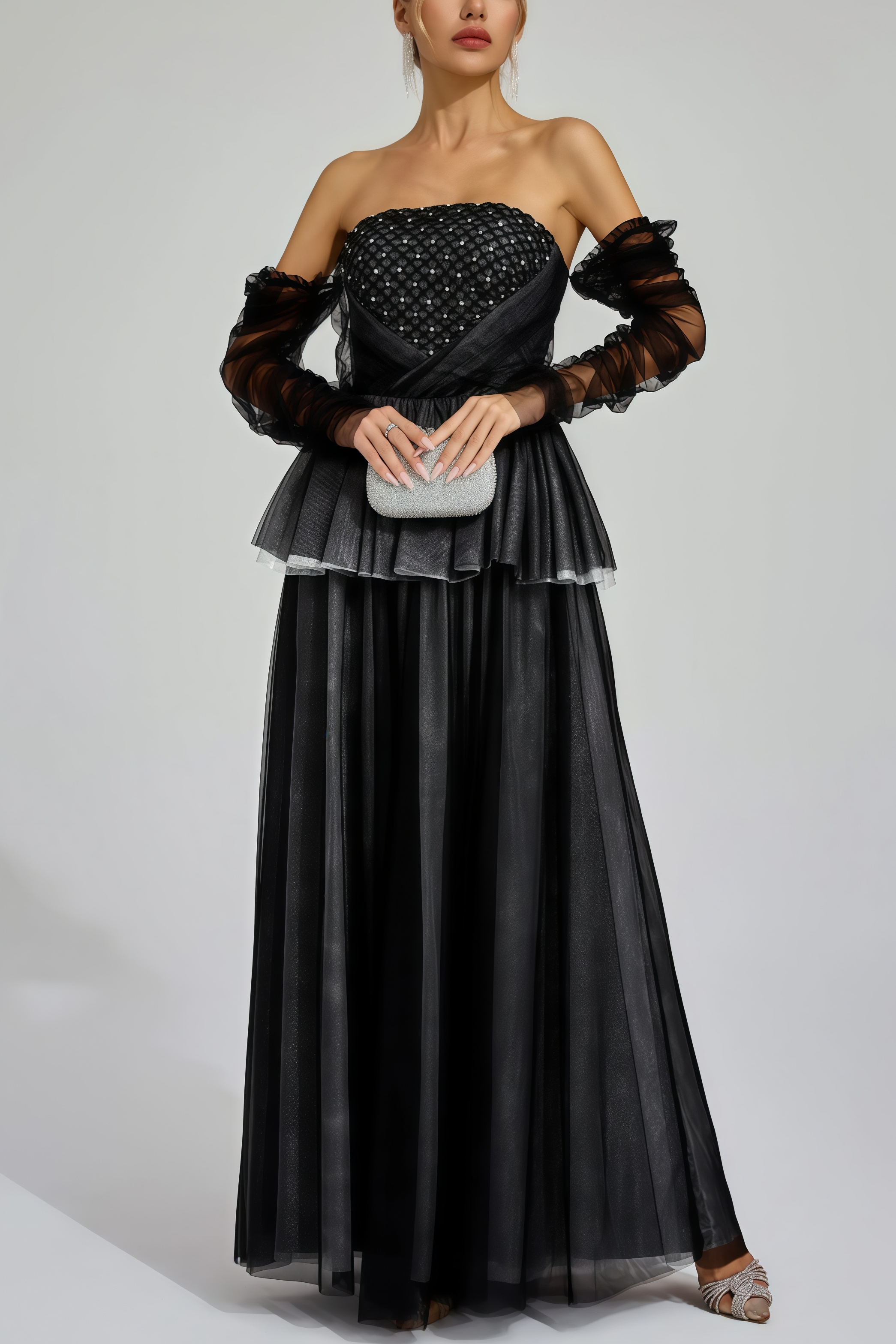 Uxley Black Mesh Off Shoulder Maxi Dress
