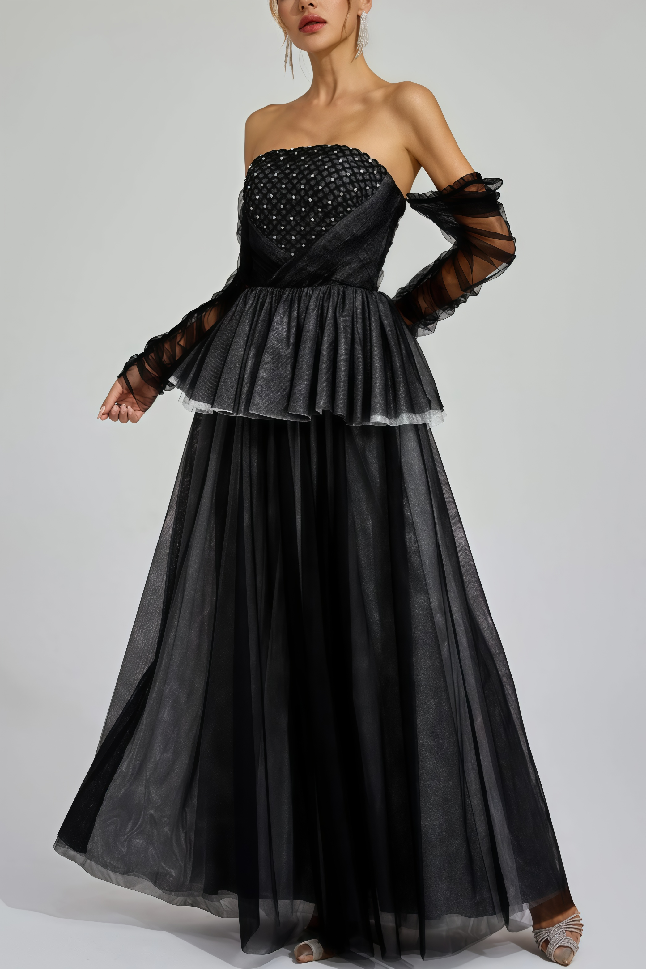 Uxley Black Mesh Off Shoulder Maxi Dress