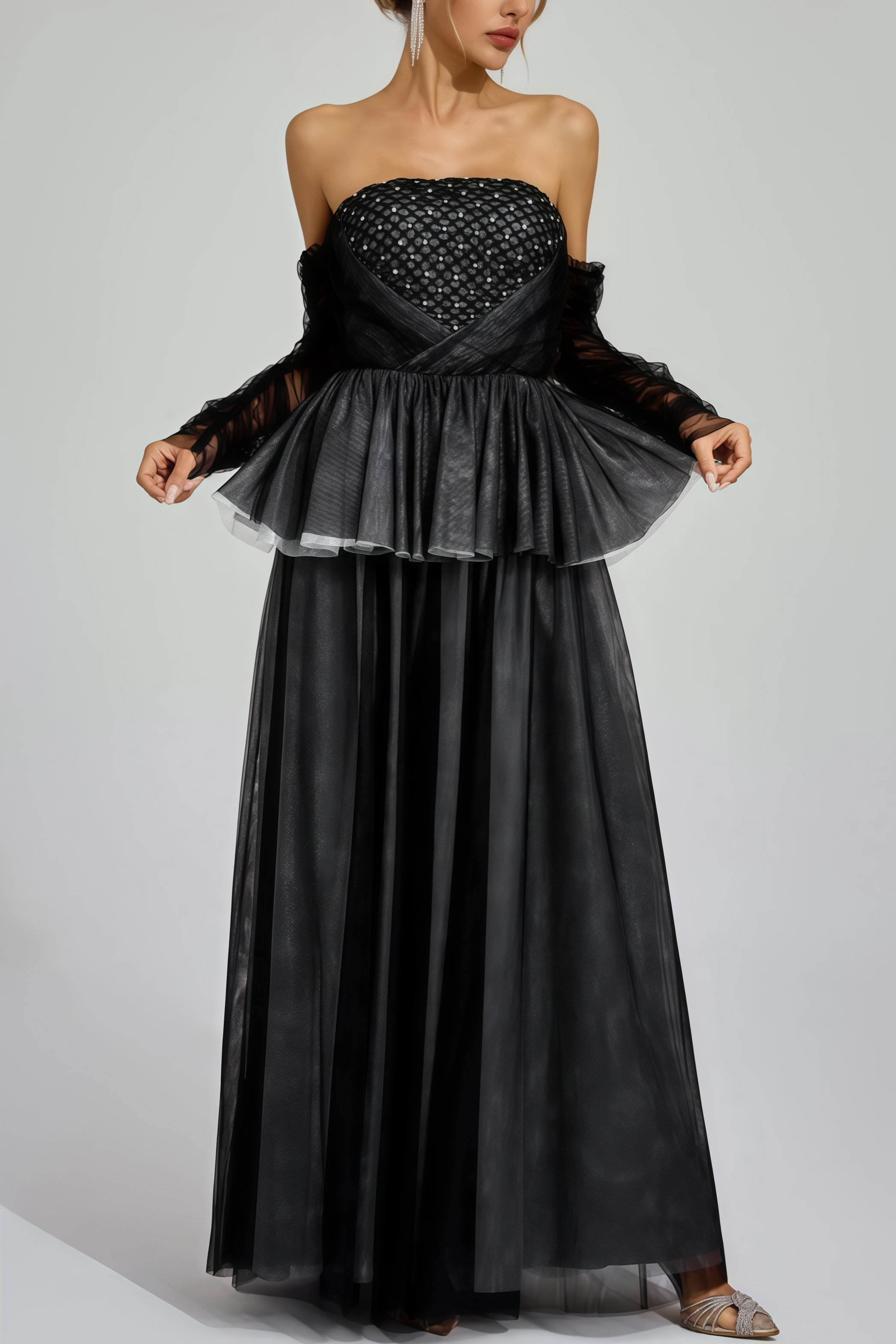 Uxley Black Mesh Off Shoulder Maxi Dress