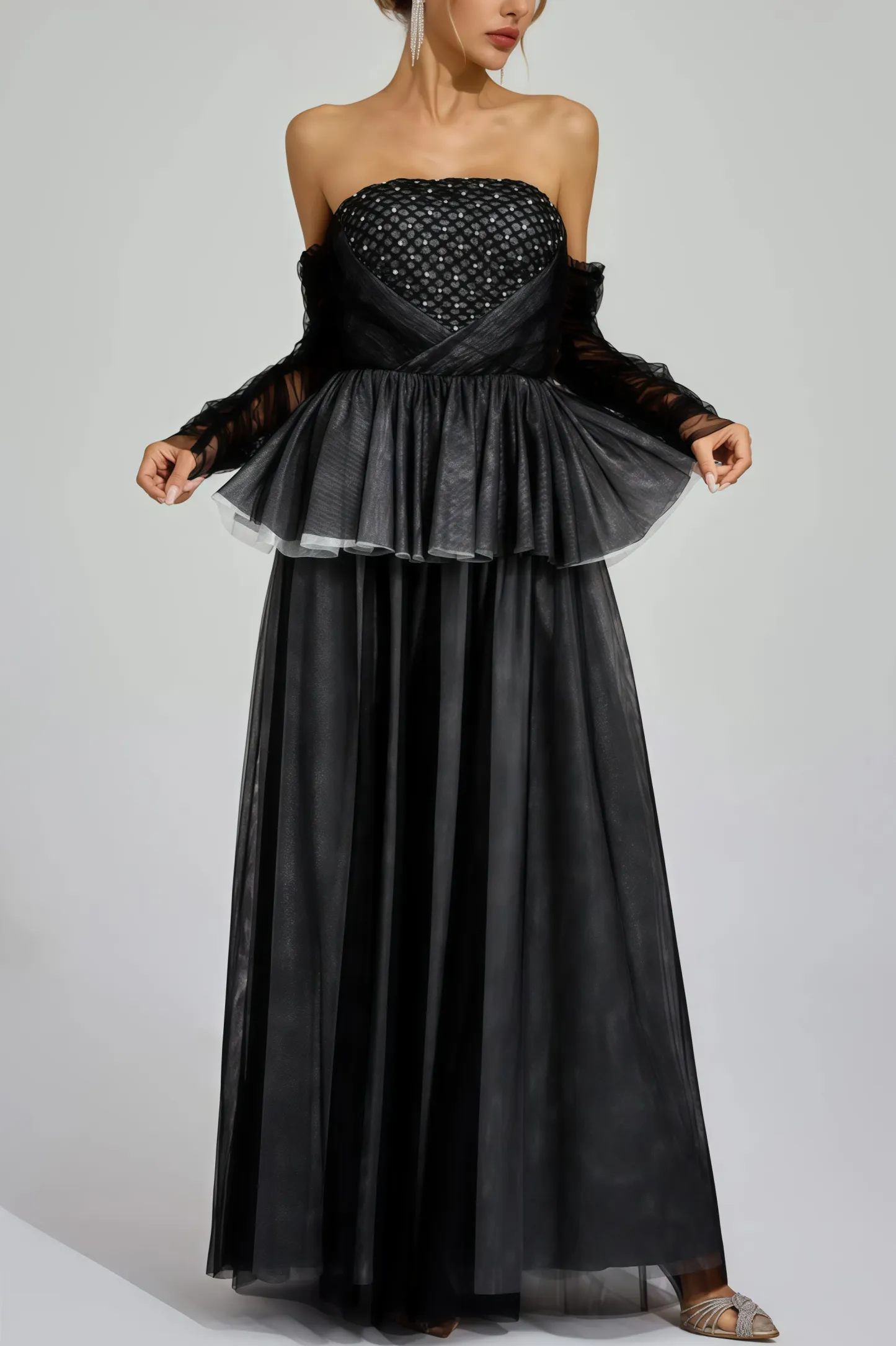 Uxley Black Mesh Off Shoulder Maxi Dress
