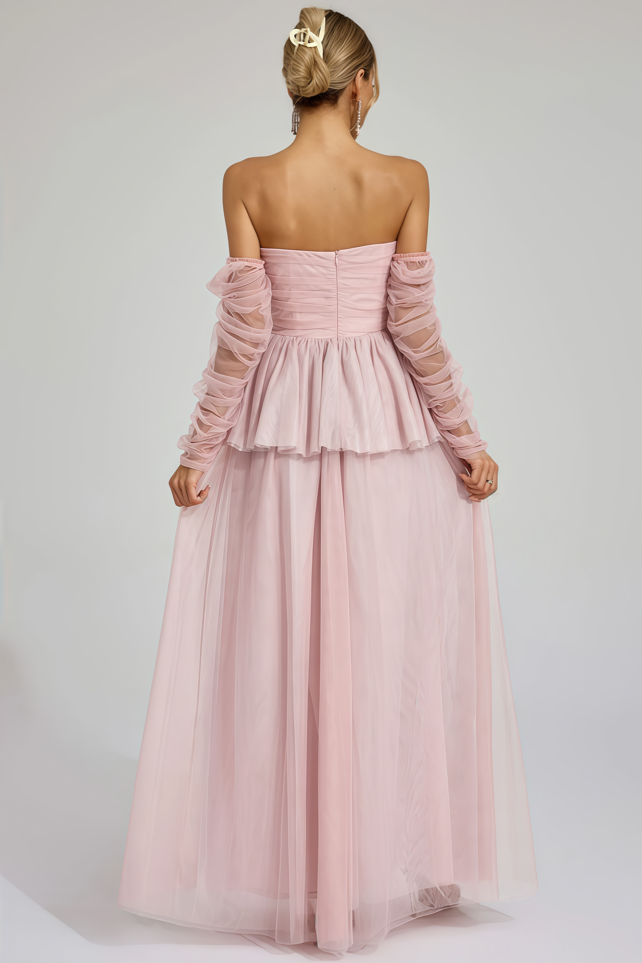 Xedand Pink Mesh Off Shoulder Maxi Dress