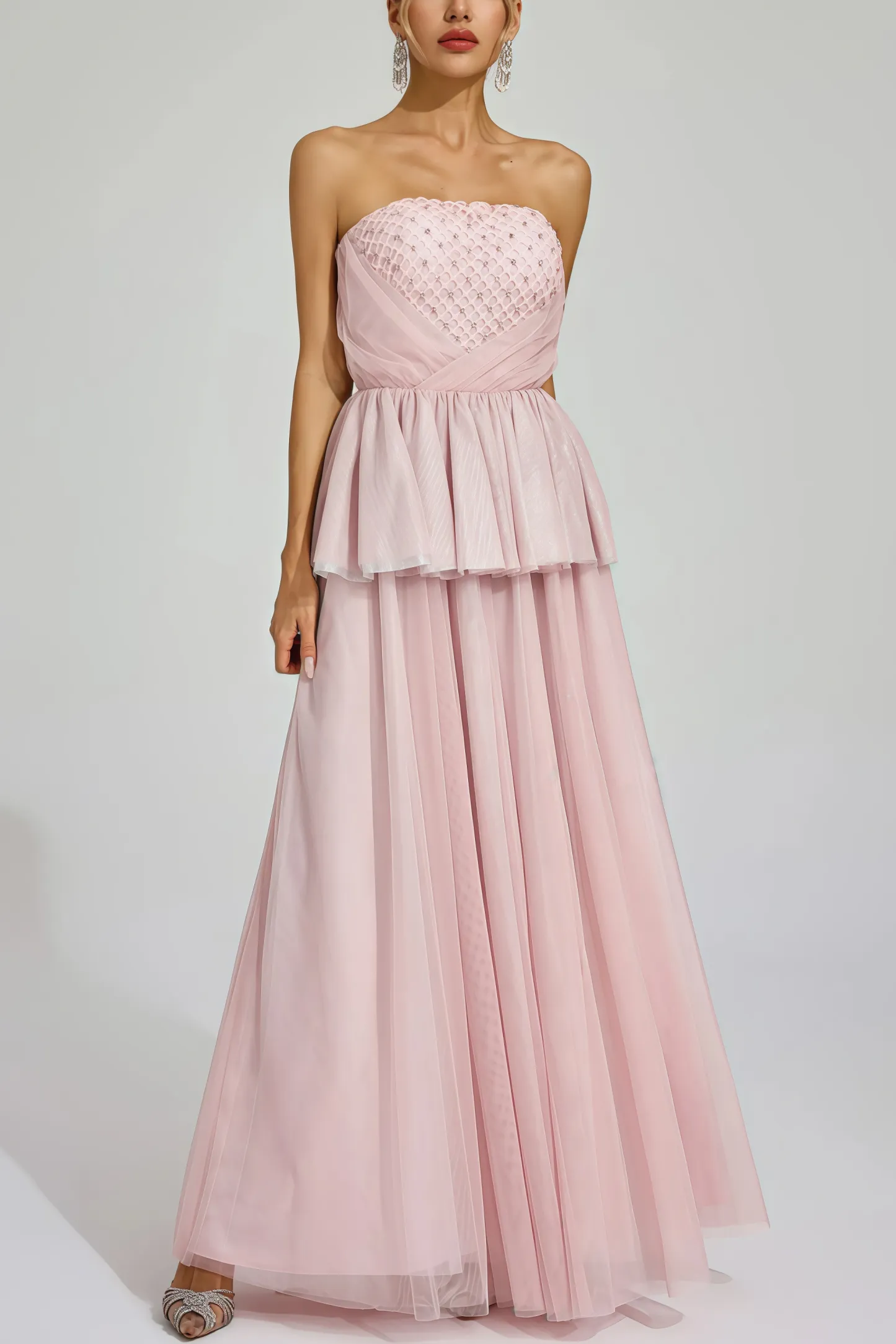 Xedand Pink Mesh Off Shoulder Maxi Dress