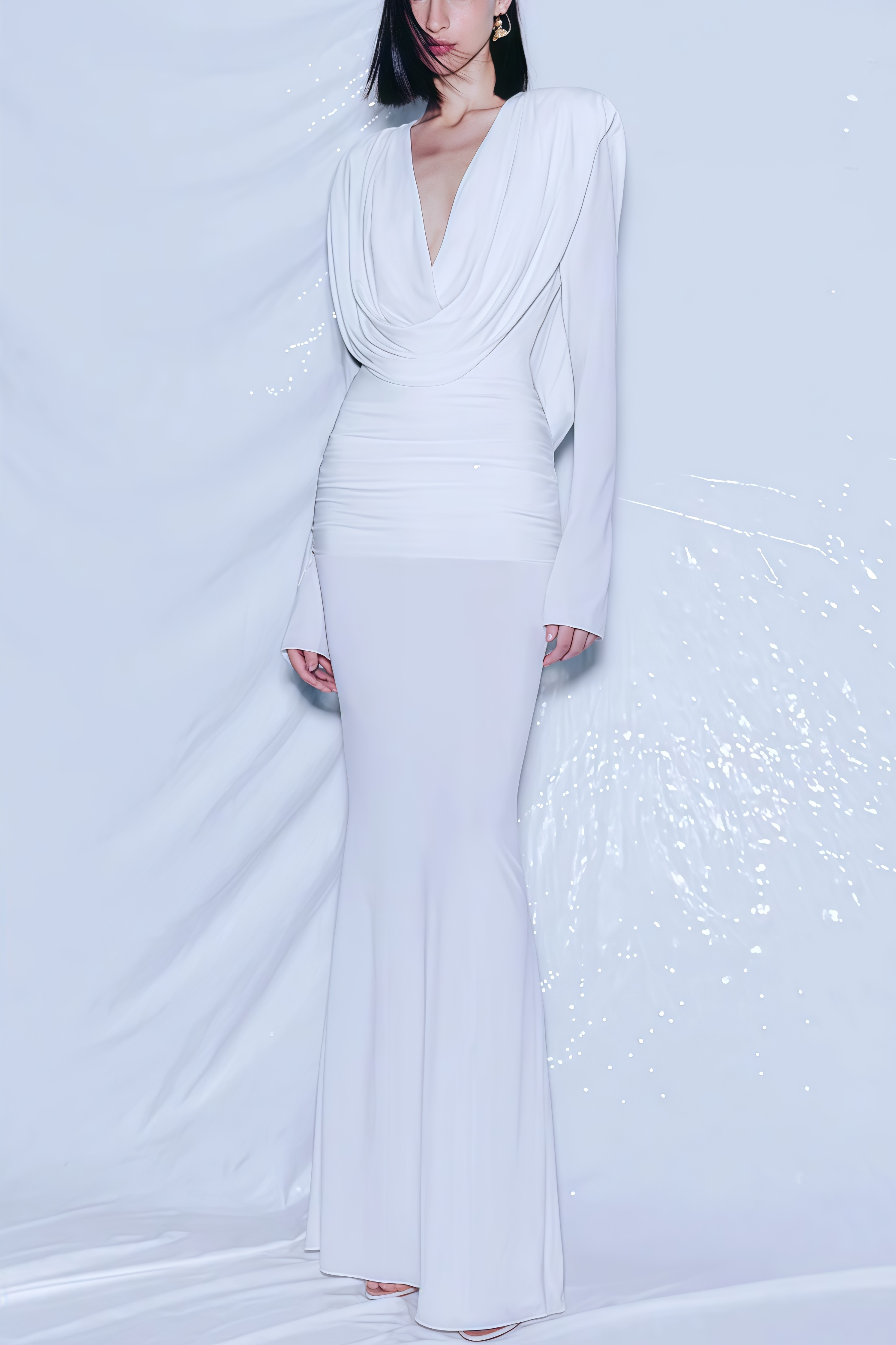 Ives Long Sleeve Draped V-Neck Maxi Dress