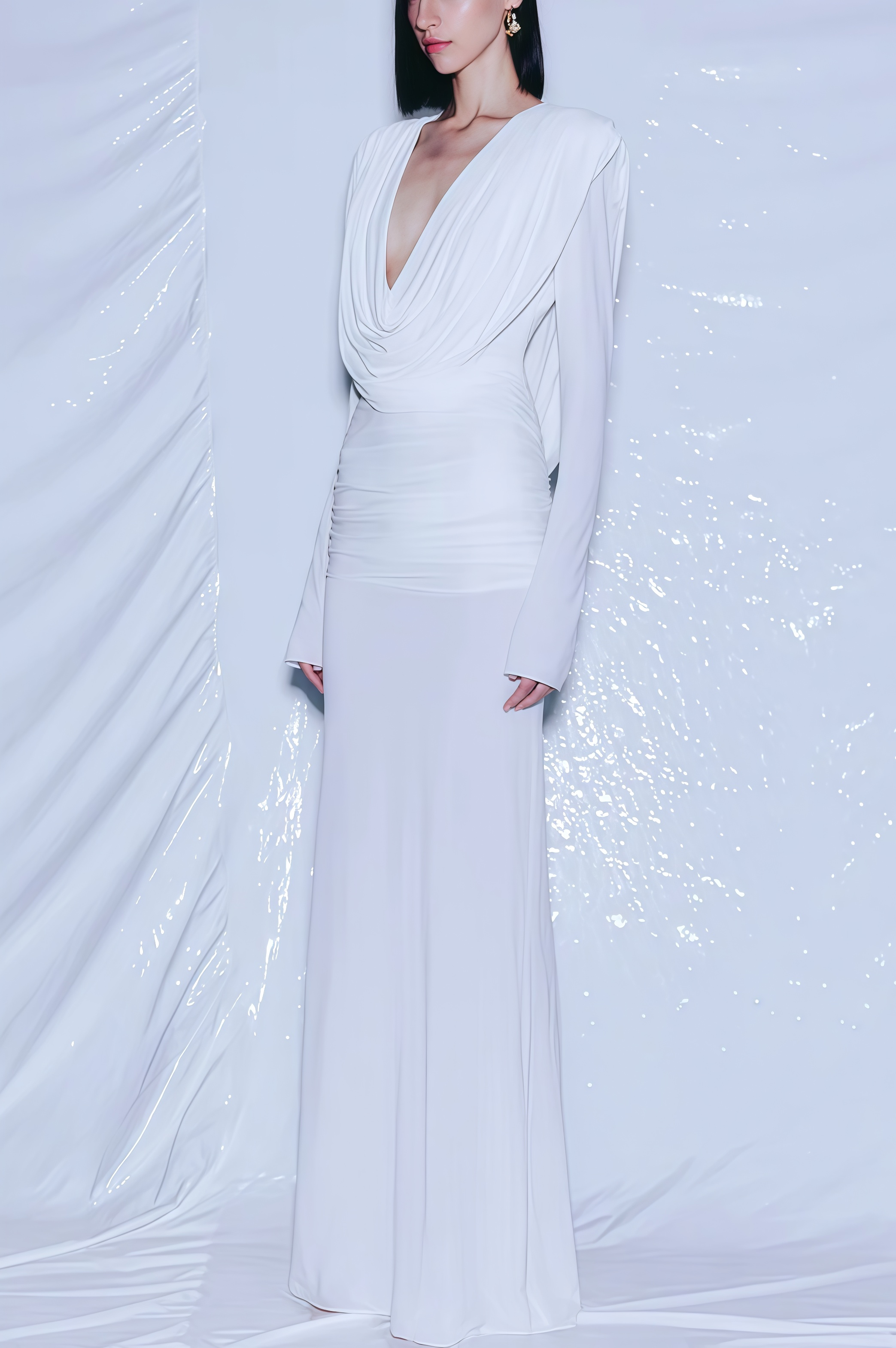 Ives Long Sleeve Draped V-Neck Maxi Dress