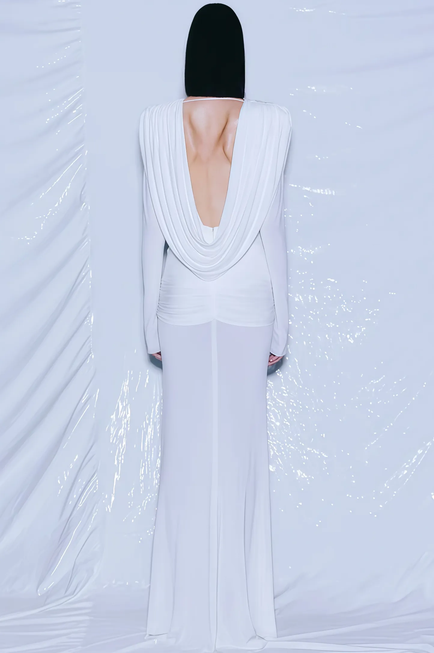 Ives Long Sleeve Draped V-Neck Maxi Dress