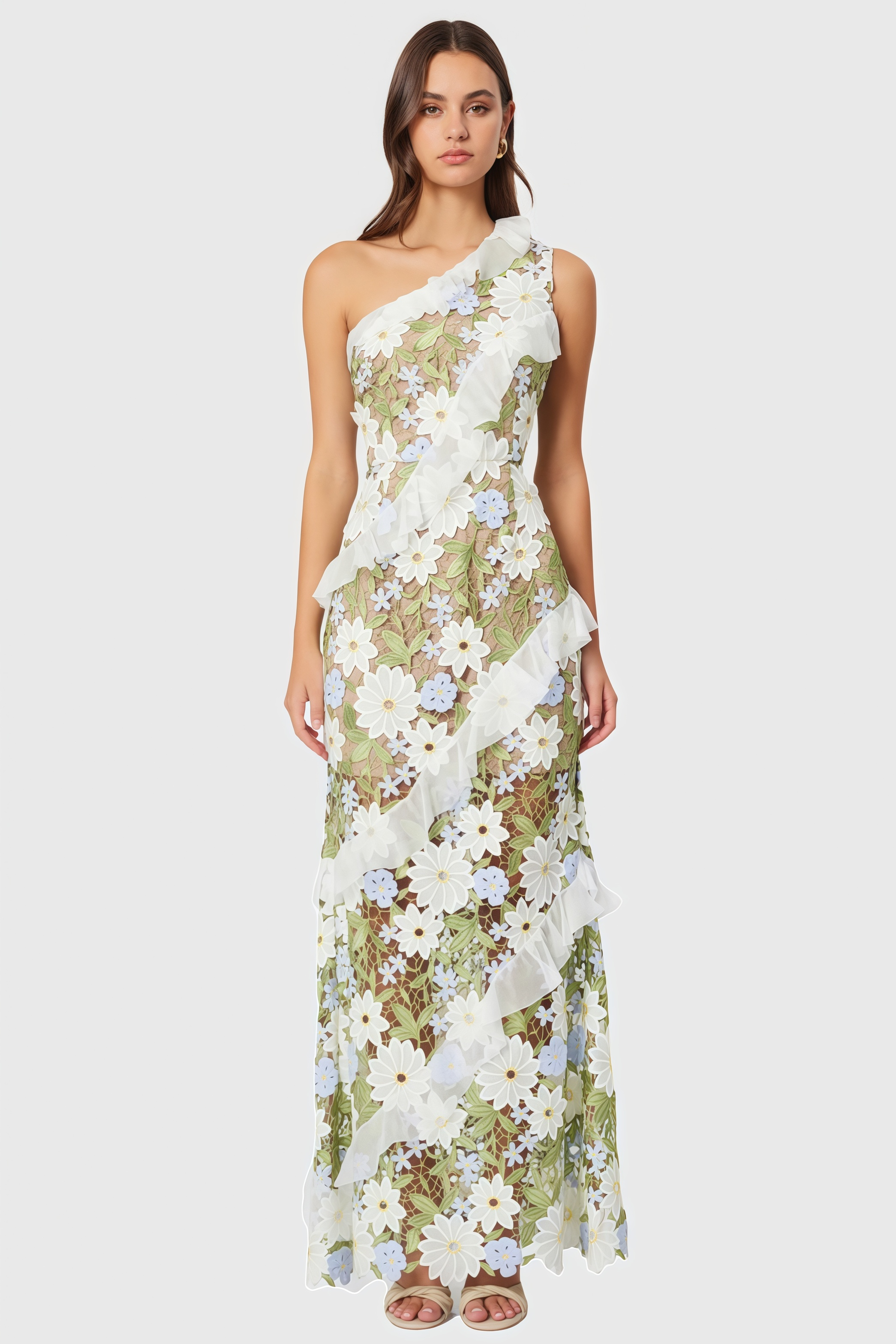 Zephy One Shoulder Lace Maxi Dress
