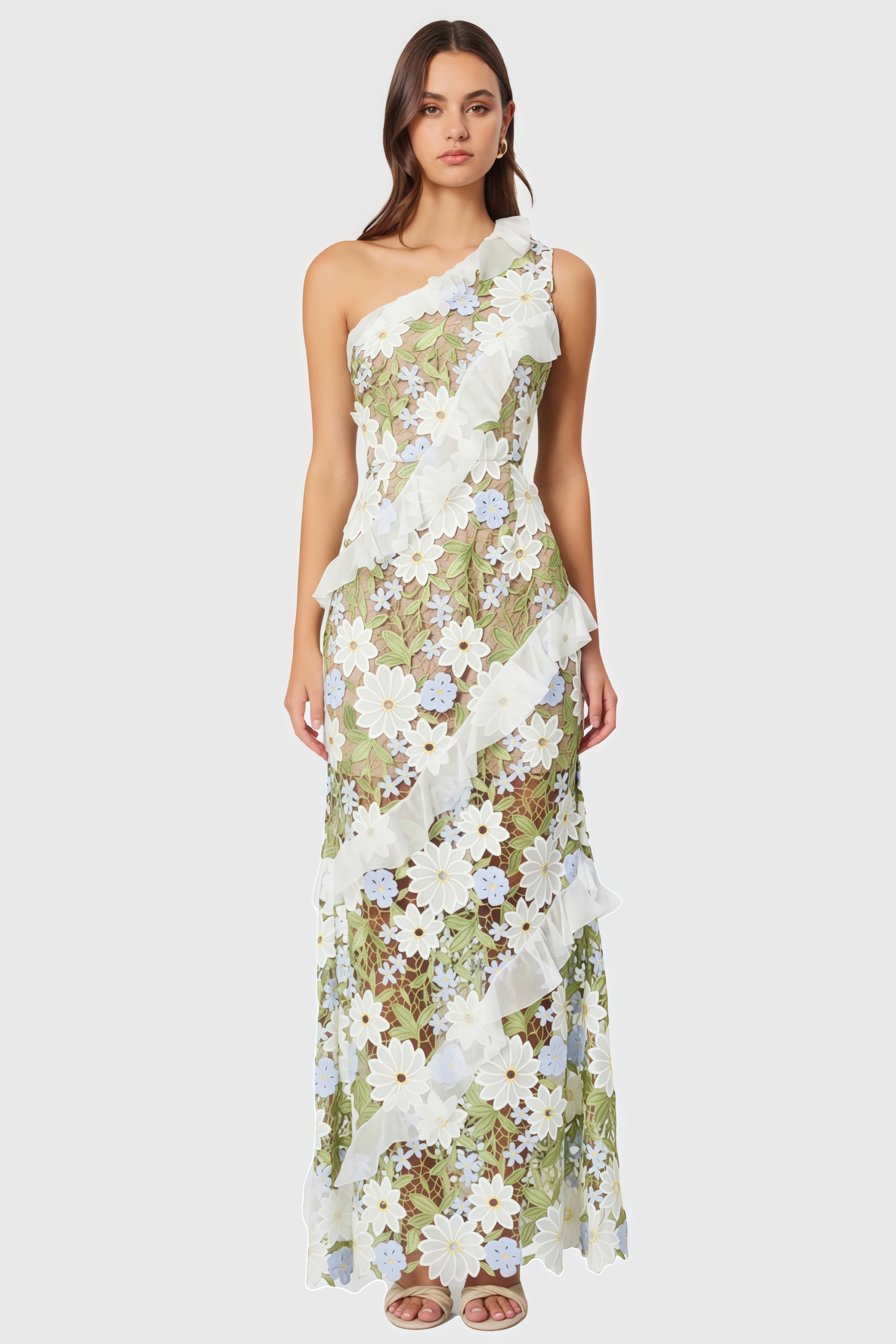 Zephy One Shoulder Lace Maxi Dress