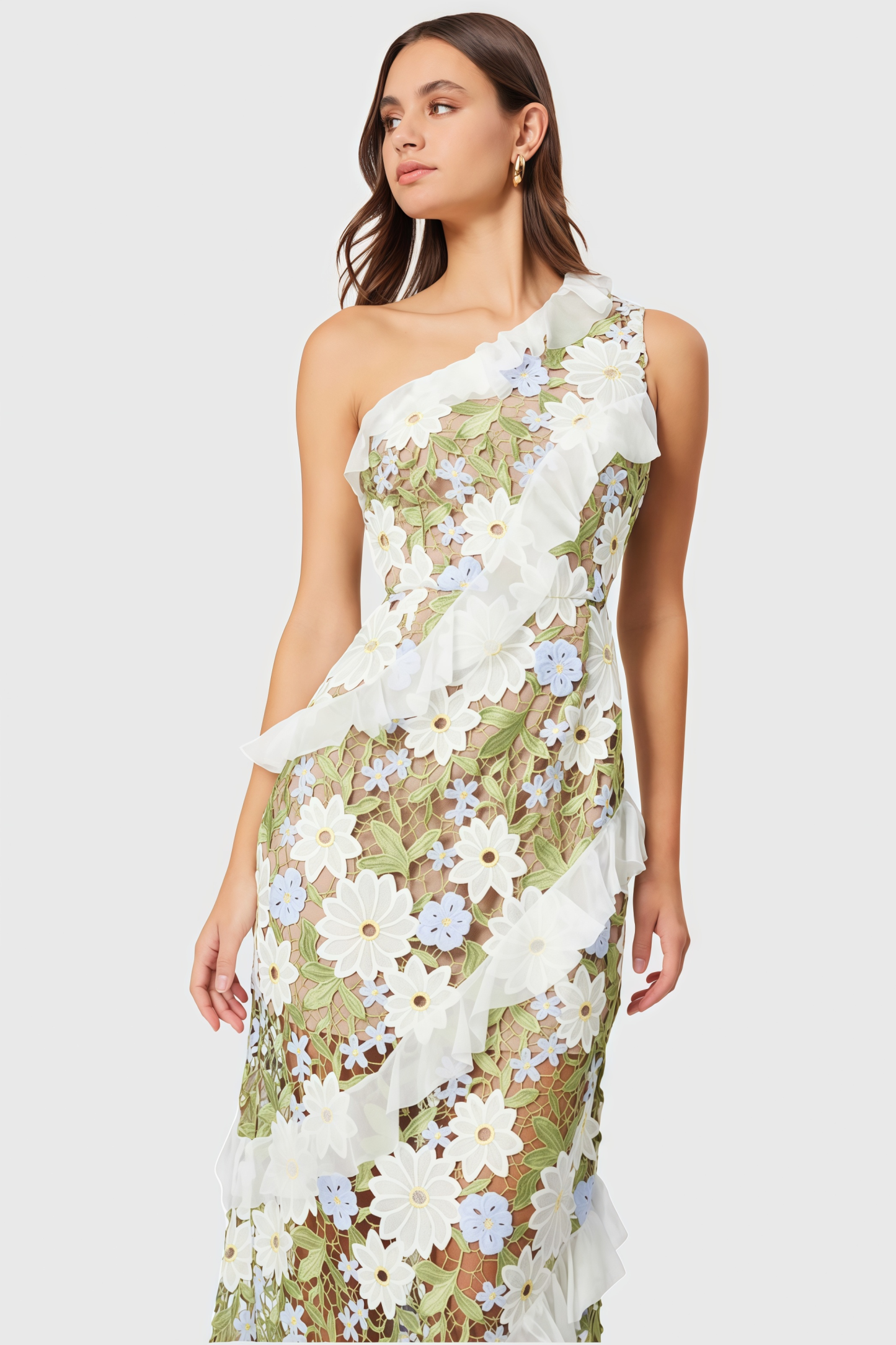 Zephy One Shoulder Lace Maxi Dress