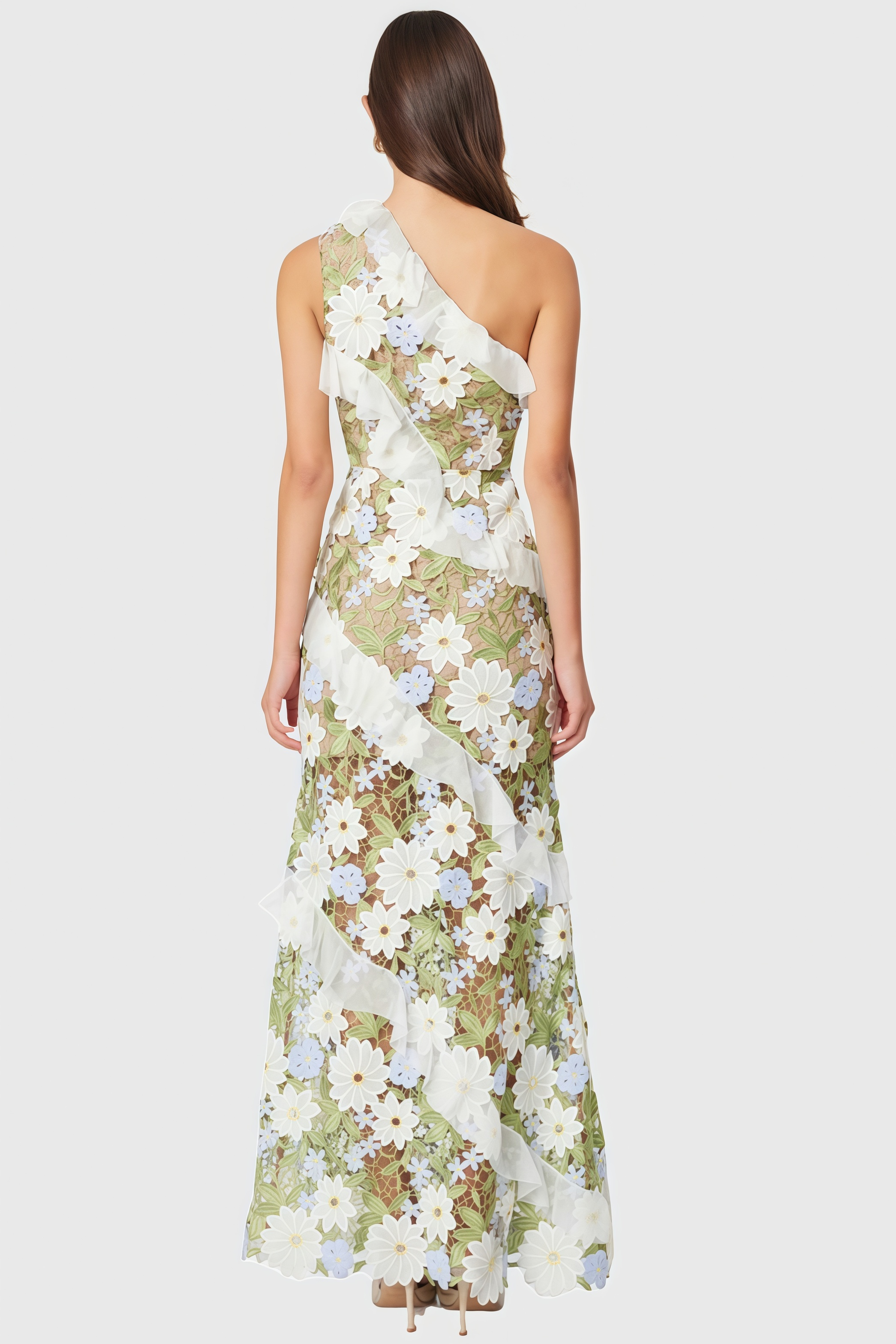 Zephy One Shoulder Lace Maxi Dress