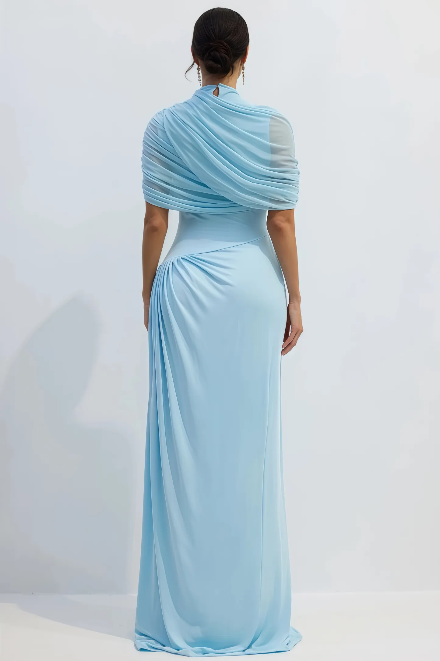 Vailtry Blue Shawl-Style Pleated Maxi Dress