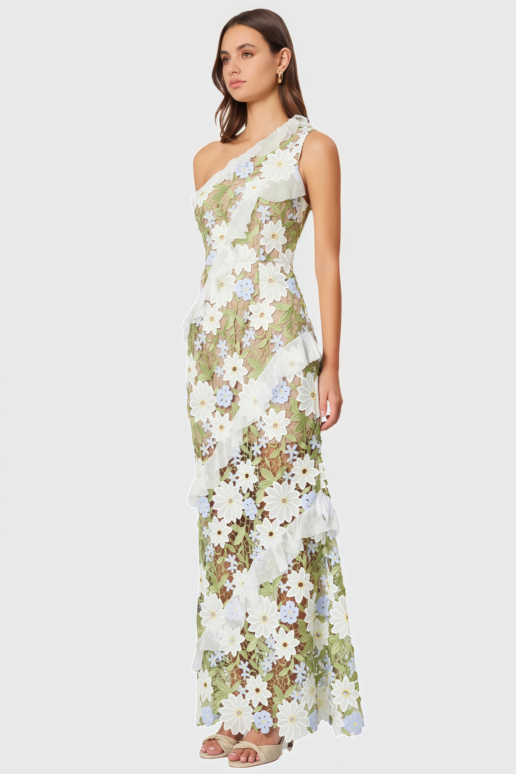 Zephy One Shoulder Lace Maxi Dress