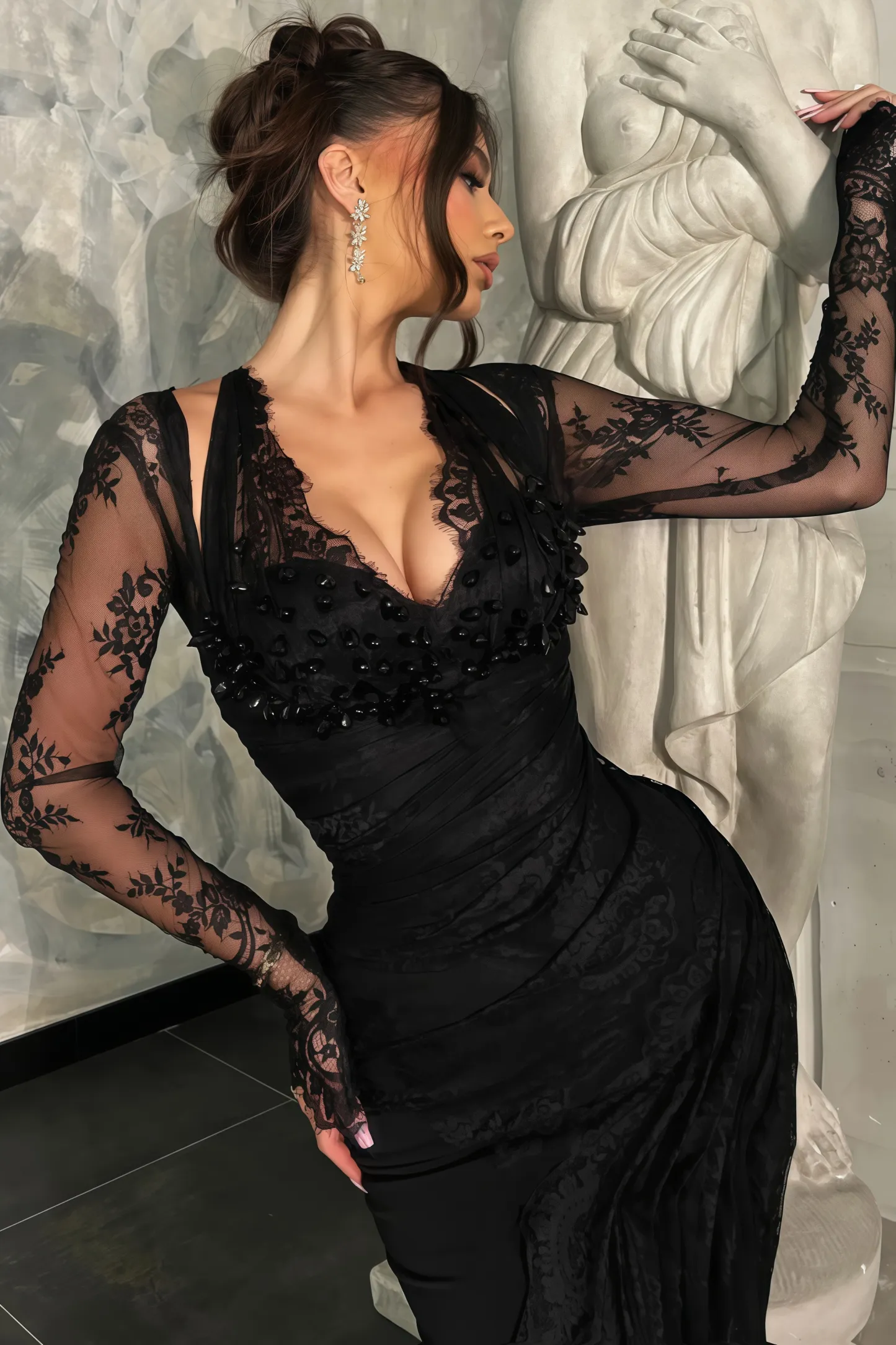 Zareld Black Halter Lace Maxi Dress