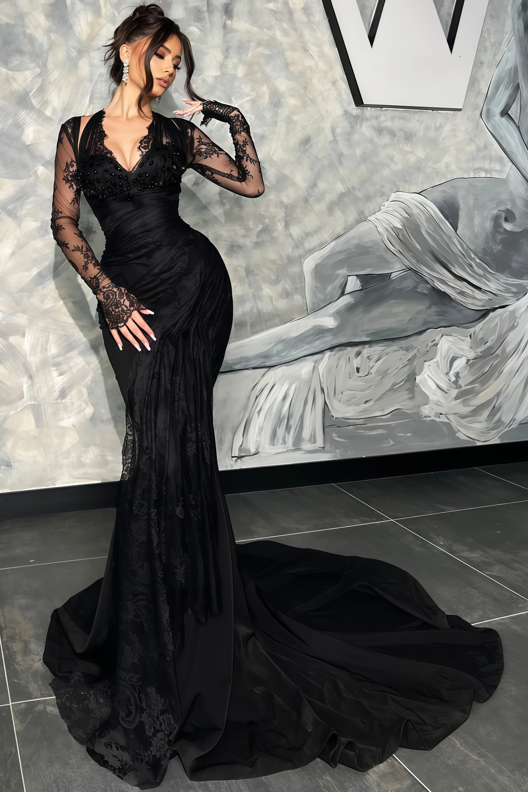 Zareld Black Halter Lace Maxi Dress