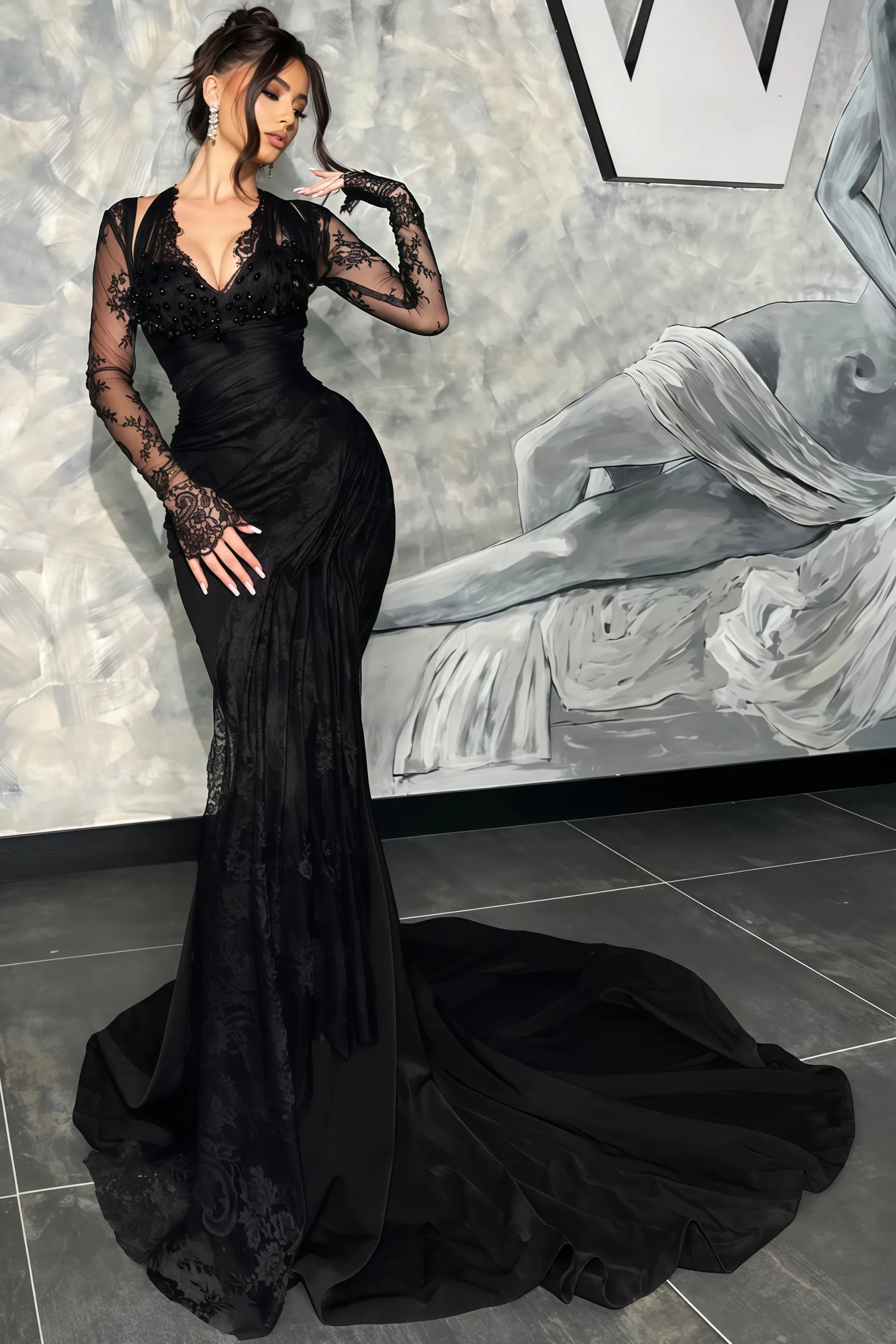 Zareld Black Halter Lace Maxi Dress