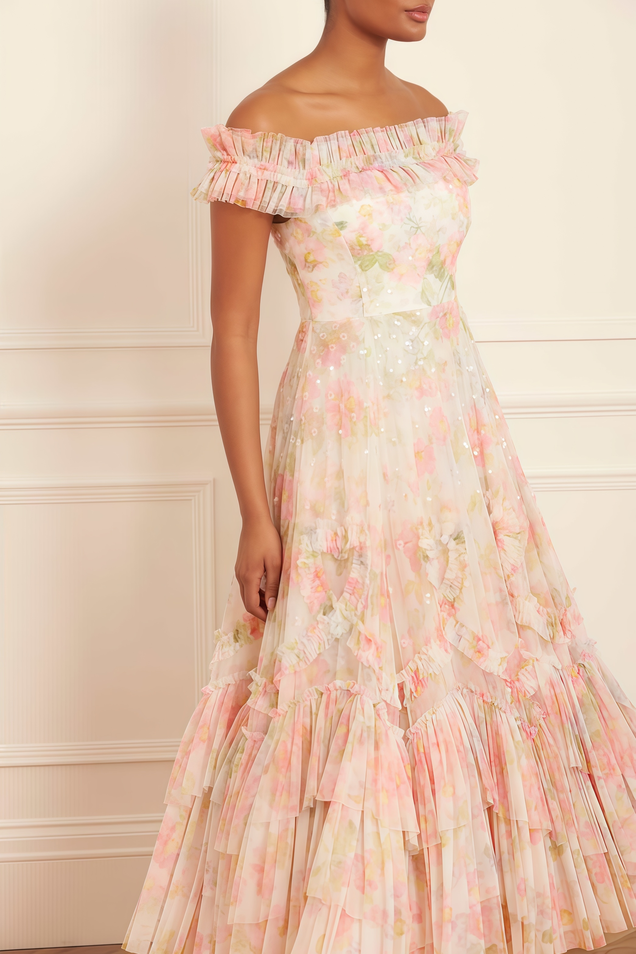 Ginevra Rose Strapless Mesh Maxi Dress