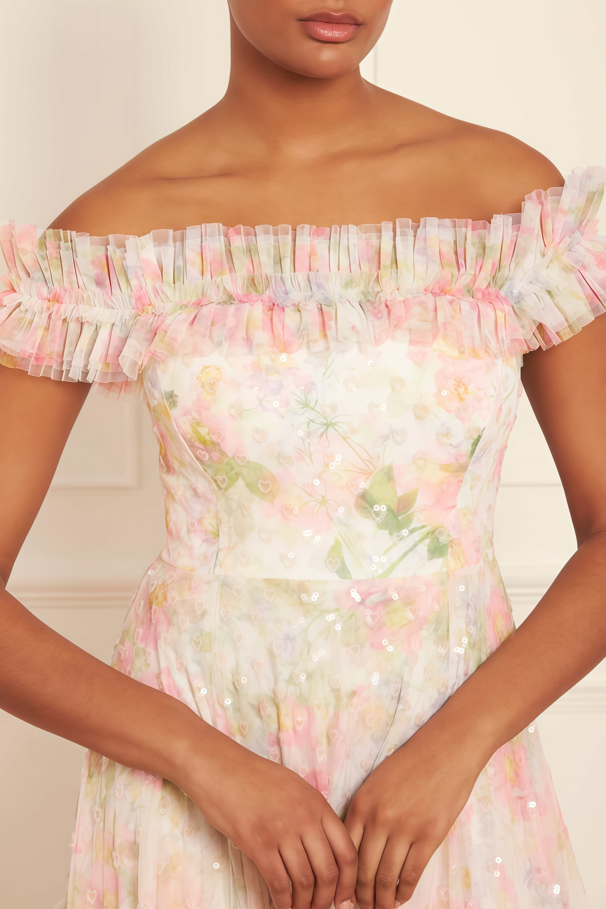 Ginevra Rose Strapless Mesh Maxi Dress