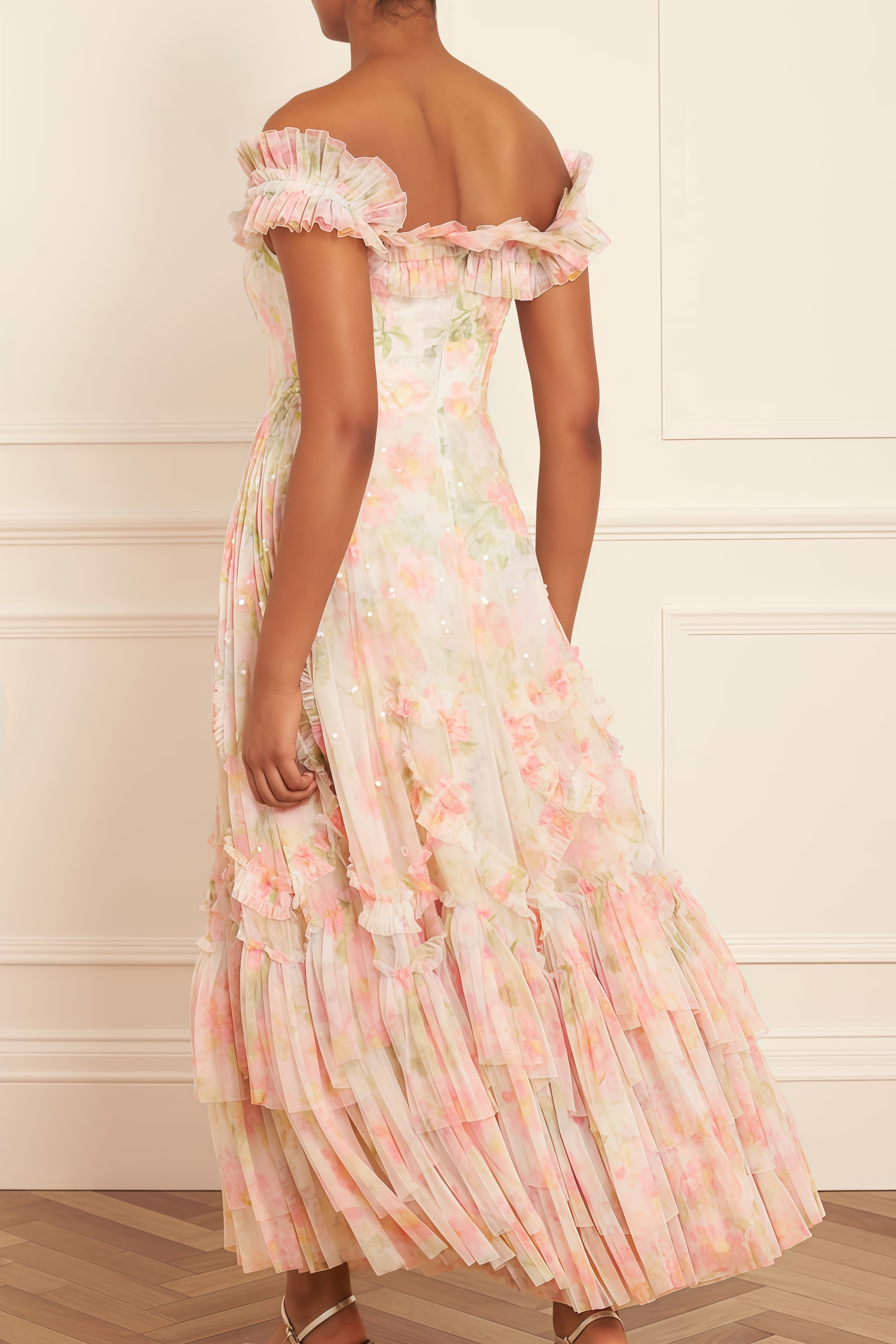 Ginevra Rose Strapless Mesh Maxi Dress