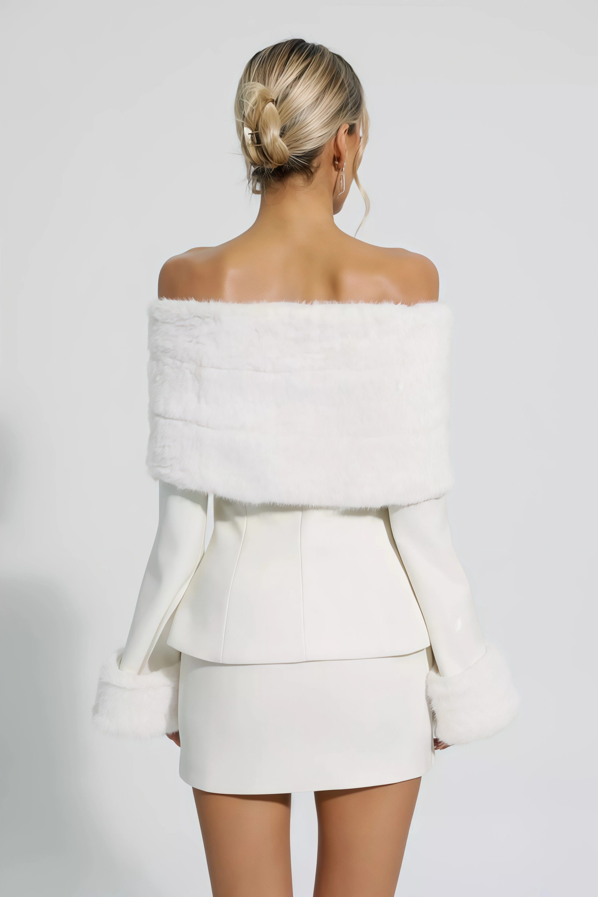 Irene  Furry Coat Mini Dress Two-Piece Set