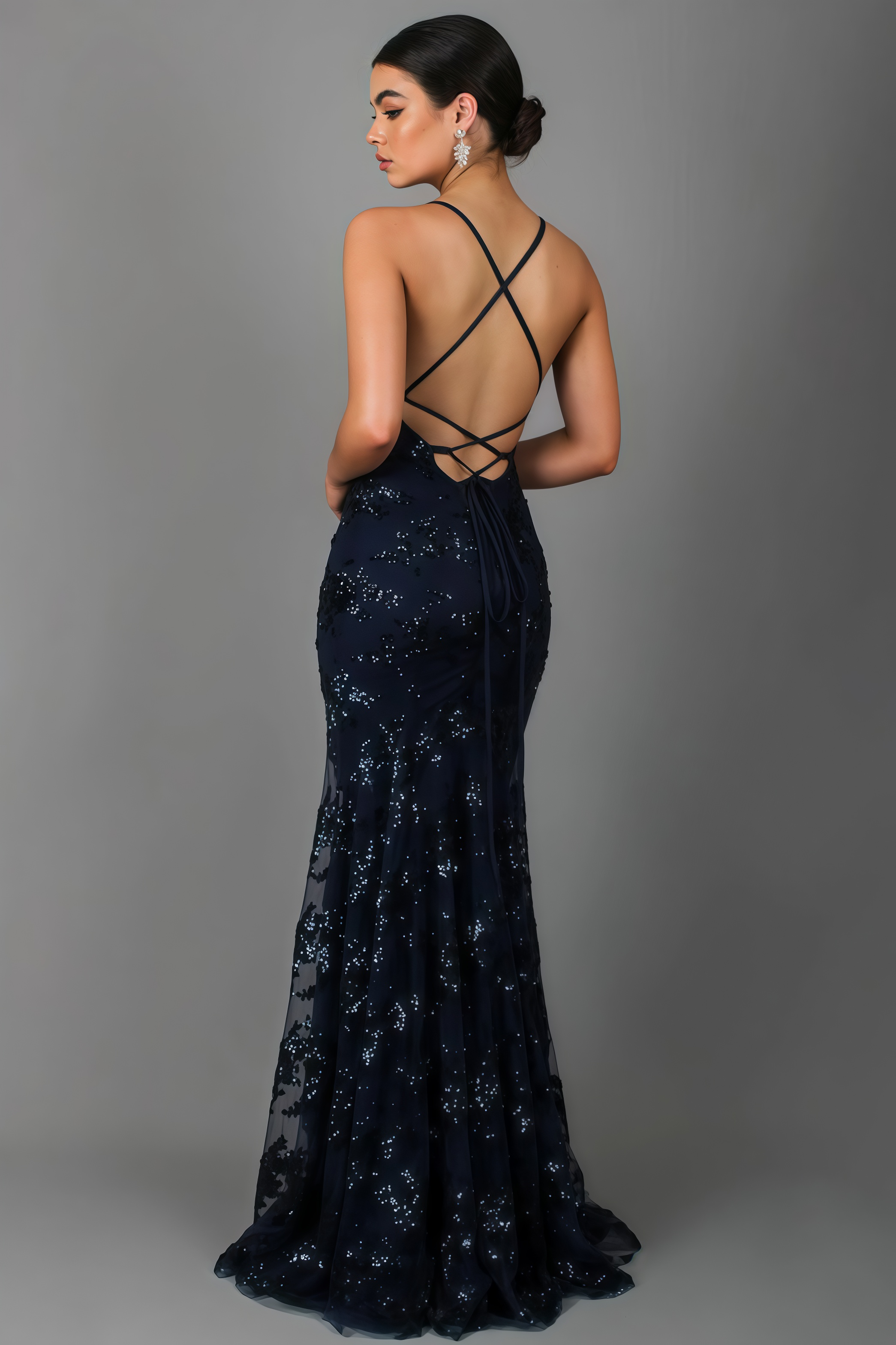 Wenda Sequin V-Neck Backless Maxi Dress