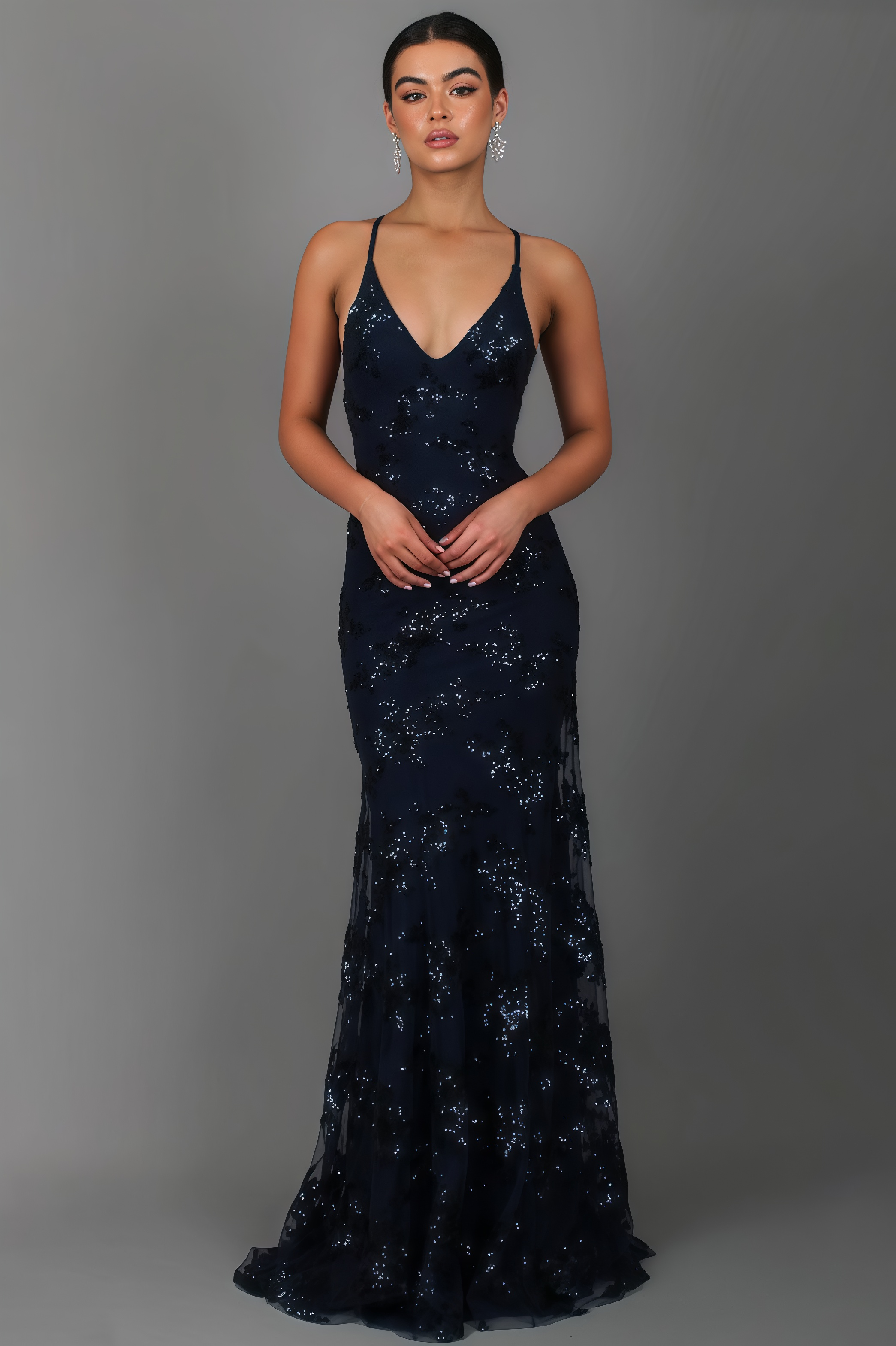 Wenda Sequin V-Neck Backless Maxi Dress