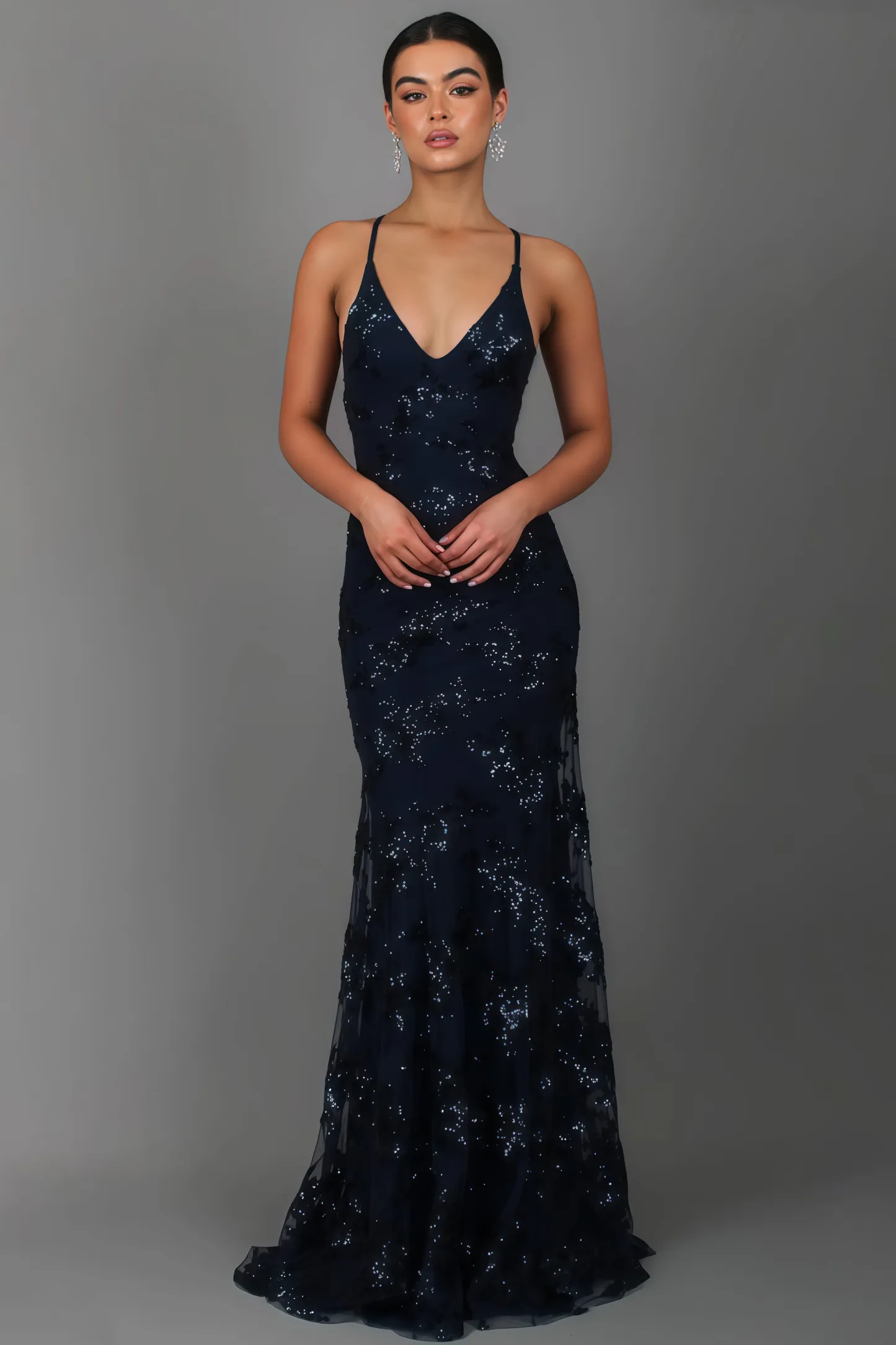Wenda Sequin V-Neck Backless Maxi Dress