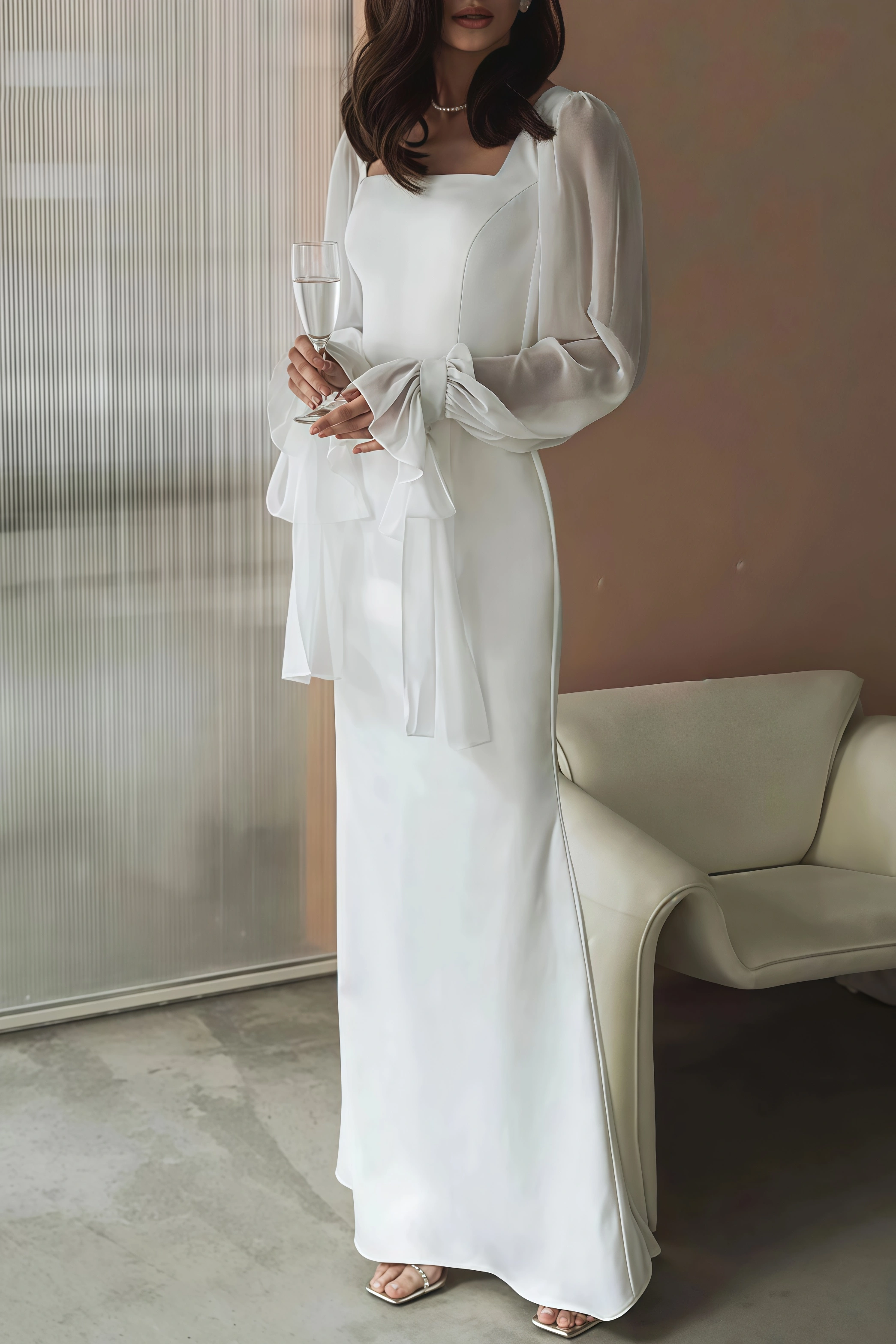 Dlasa Square Neck Lantern Sleeve Midi Dress