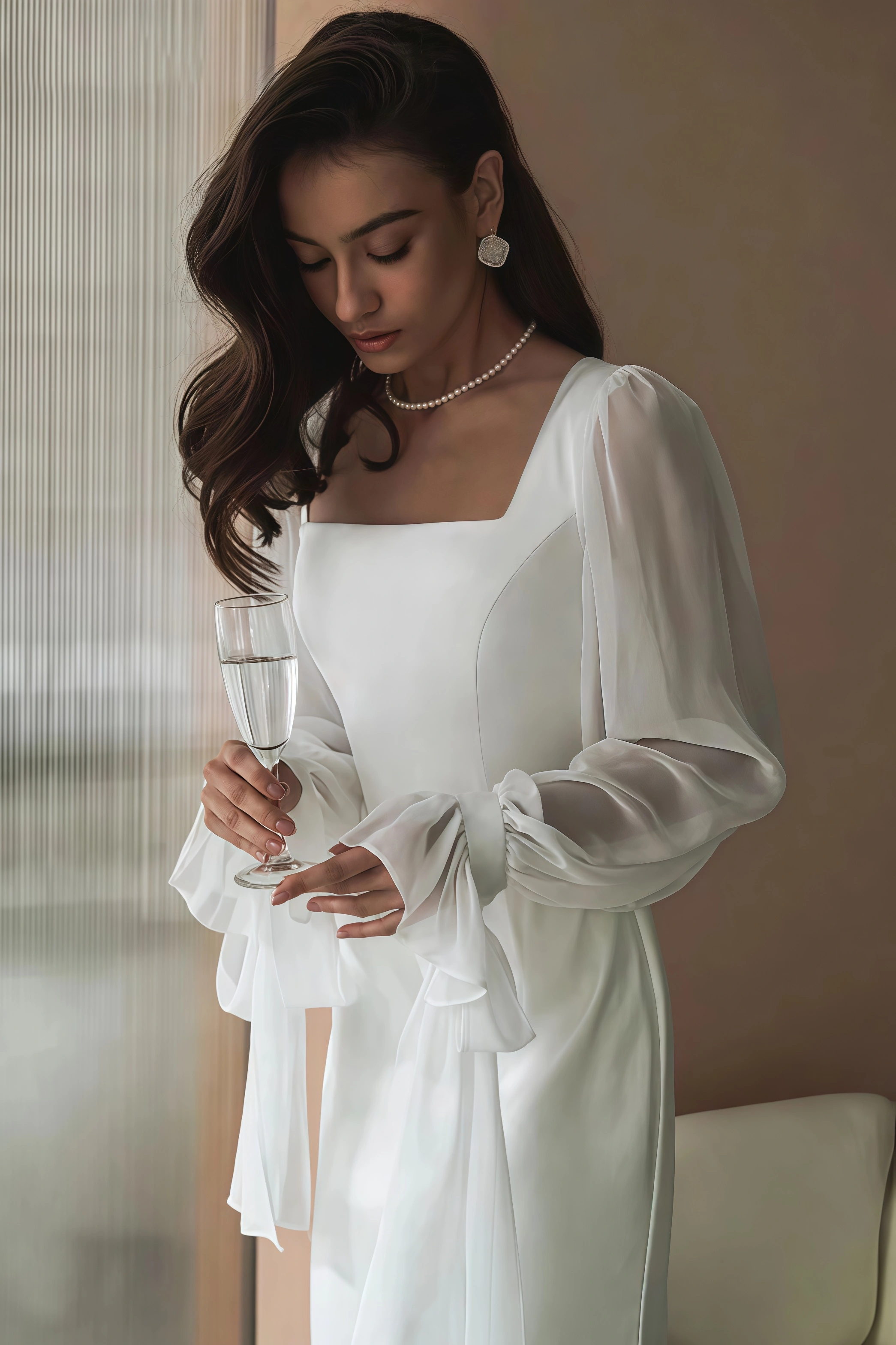 Dlasa Square Neck Lantern Sleeve Midi Dress
