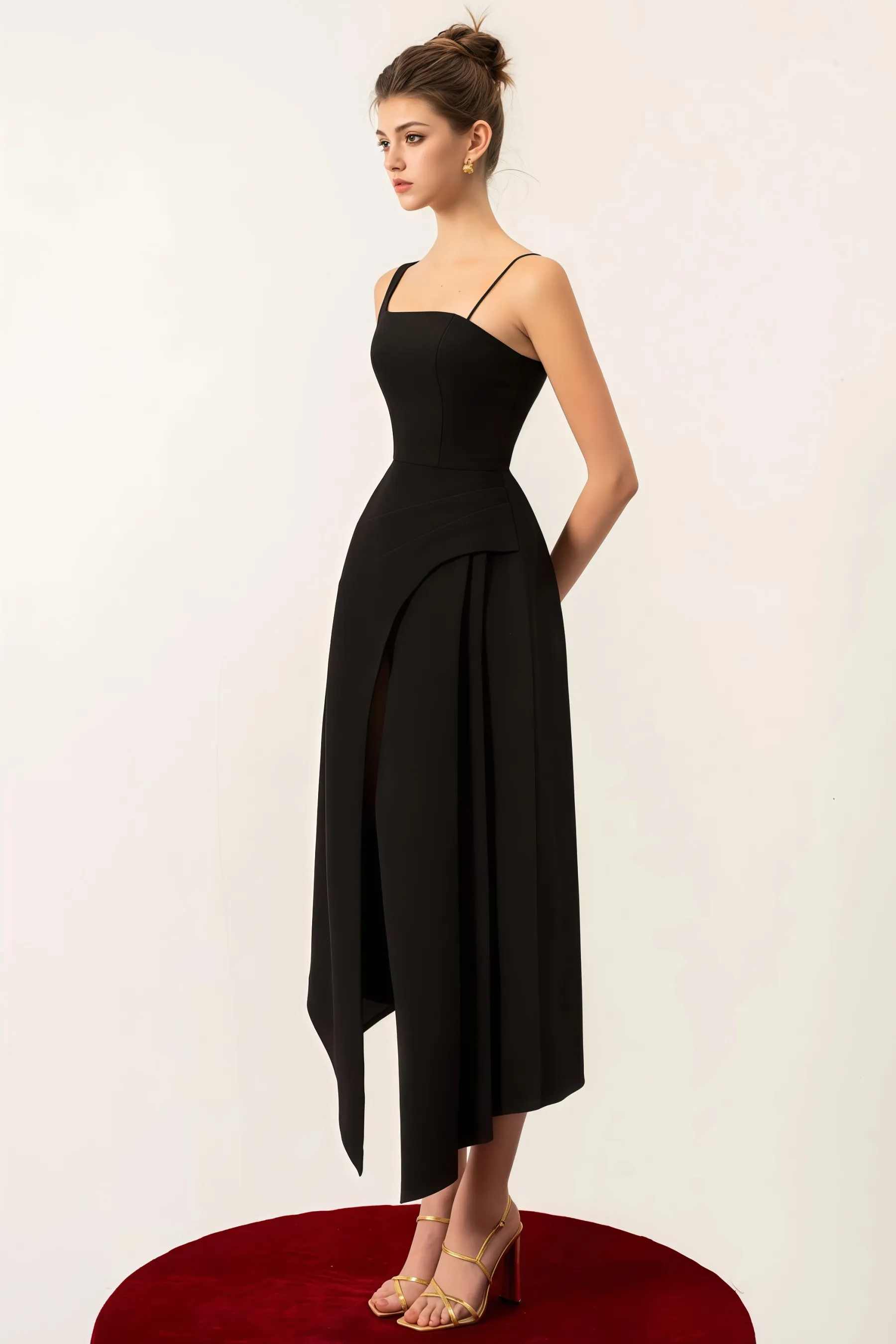 Ferla Contrast Color Cape Slip Midi Dress