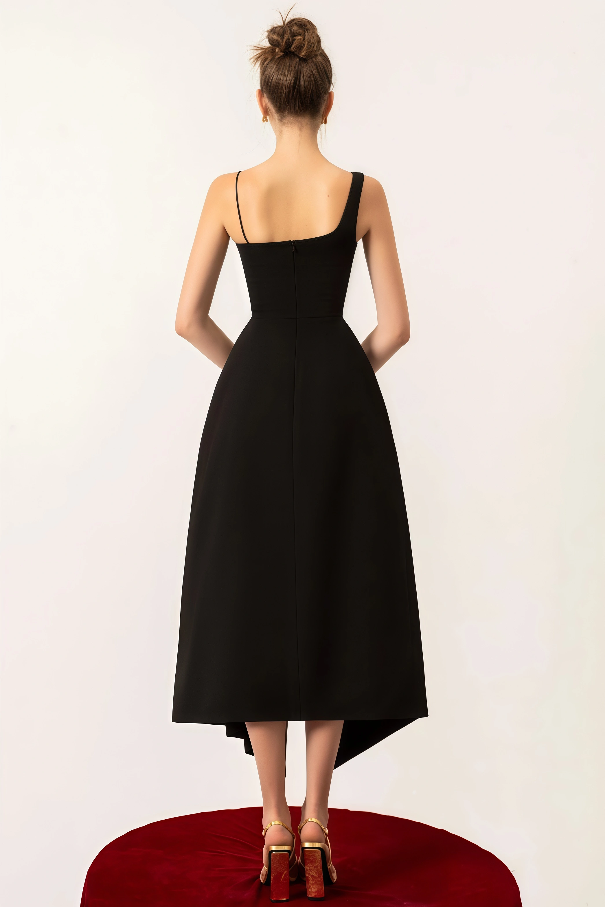 Ferla Contrast Color Cape Slip Midi Dress