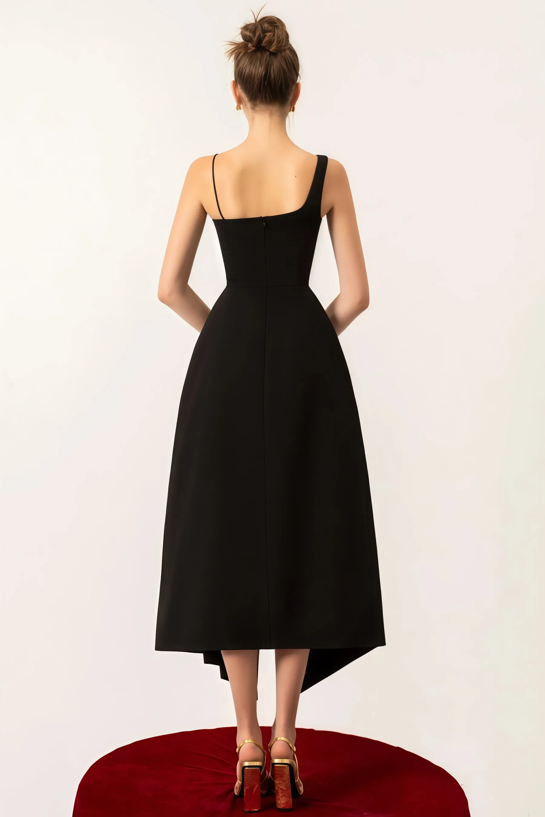 Ferla Contrast Color Cape Slip Midi Dress