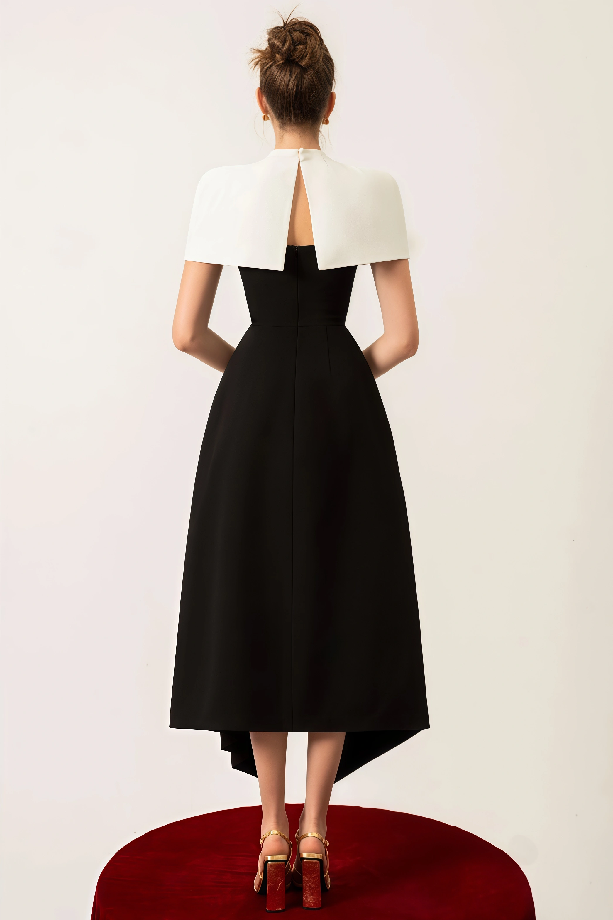 Ferla Contrast Color Cape Slip Midi Dress