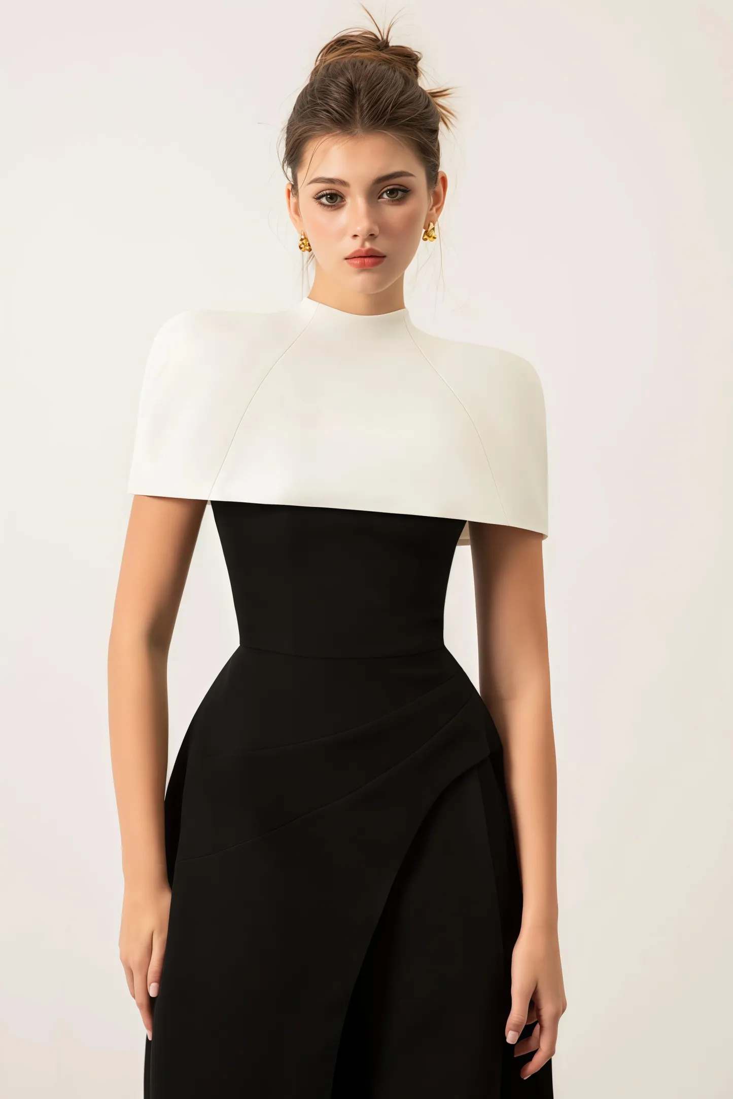 Ferla Contrast Color Cape Slip Midi Dress