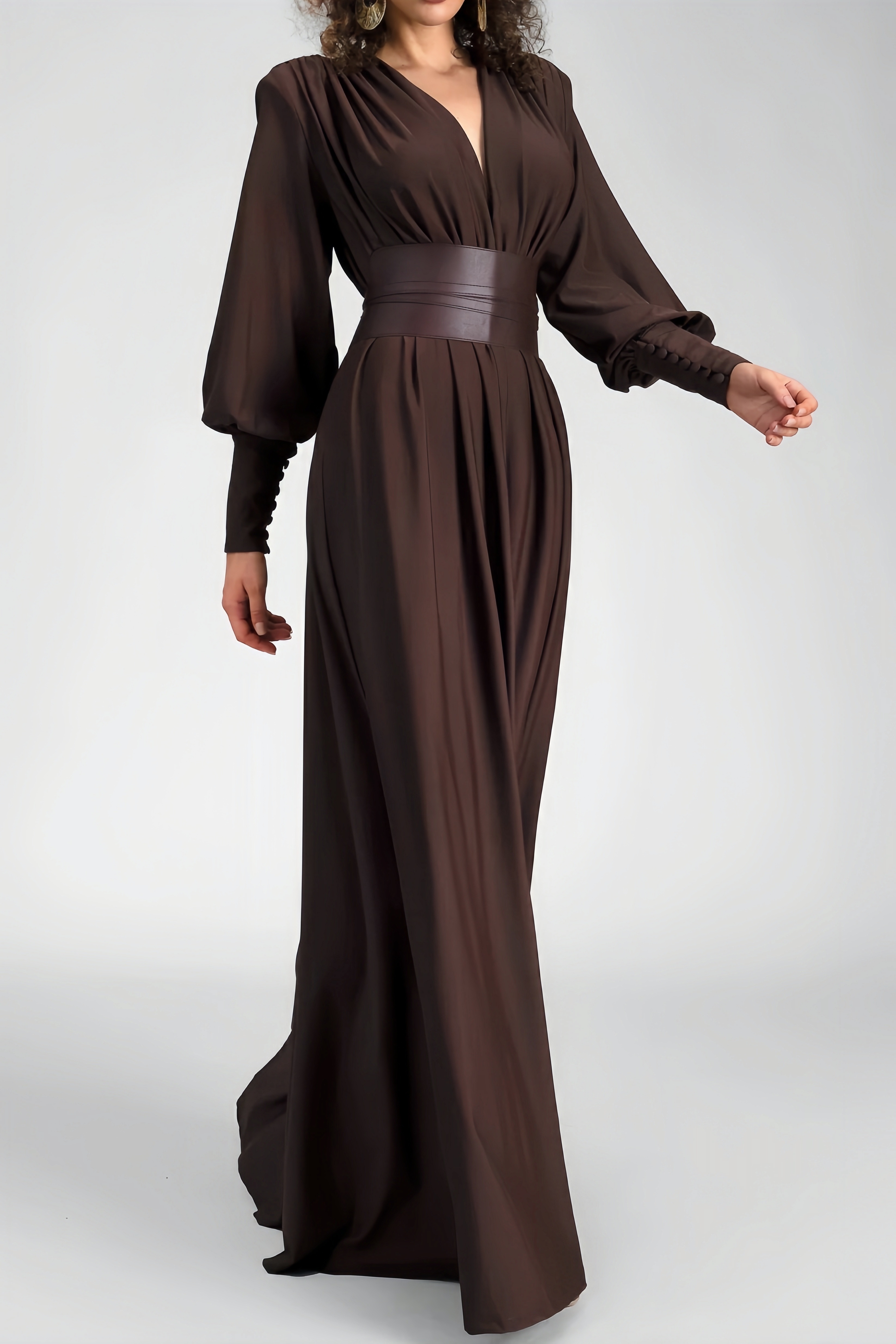 Alma Brown Long Sleeve Maxi Dress