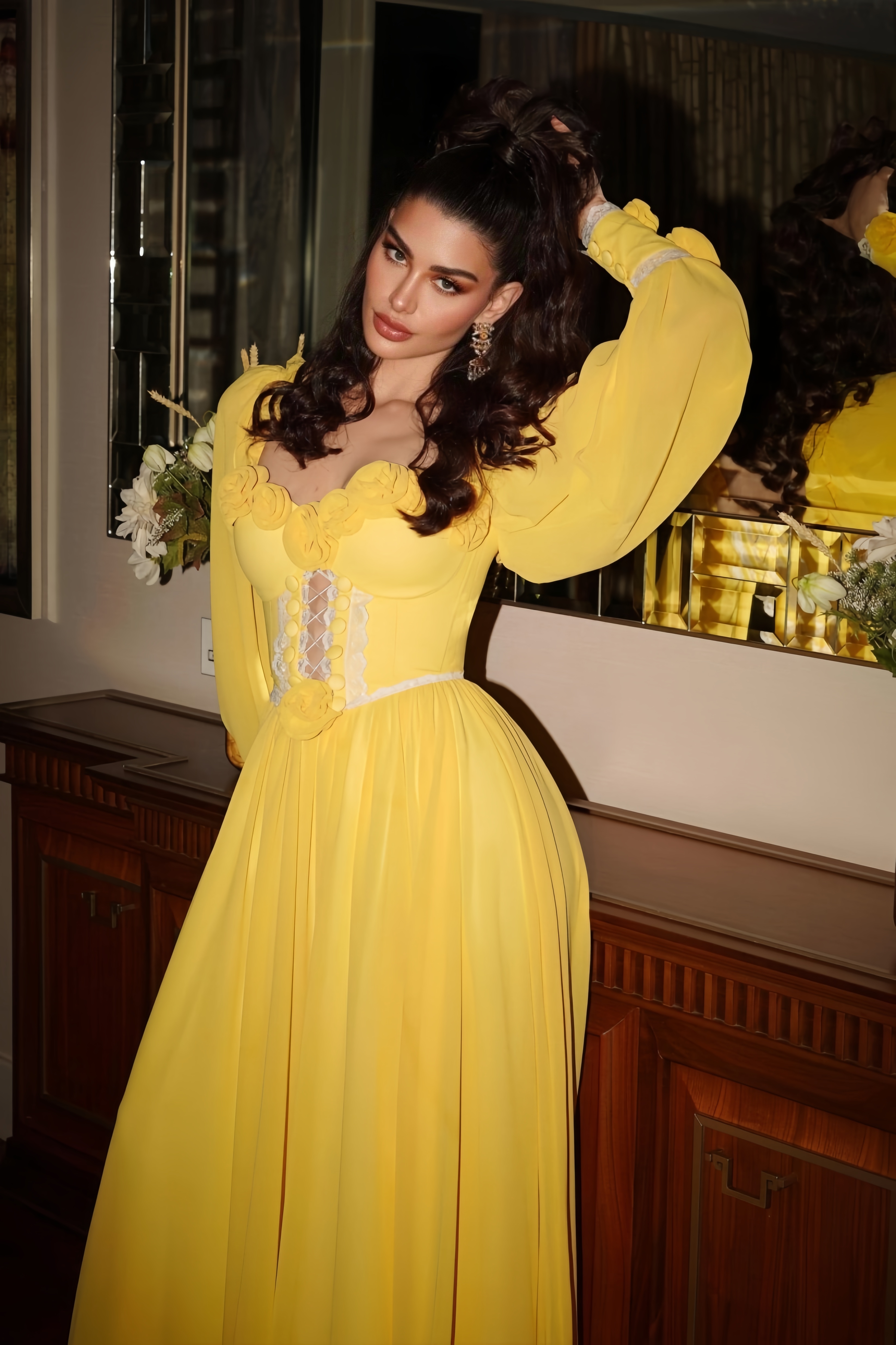 Wani Drawstring Lantern Sleeve Maxi Dress