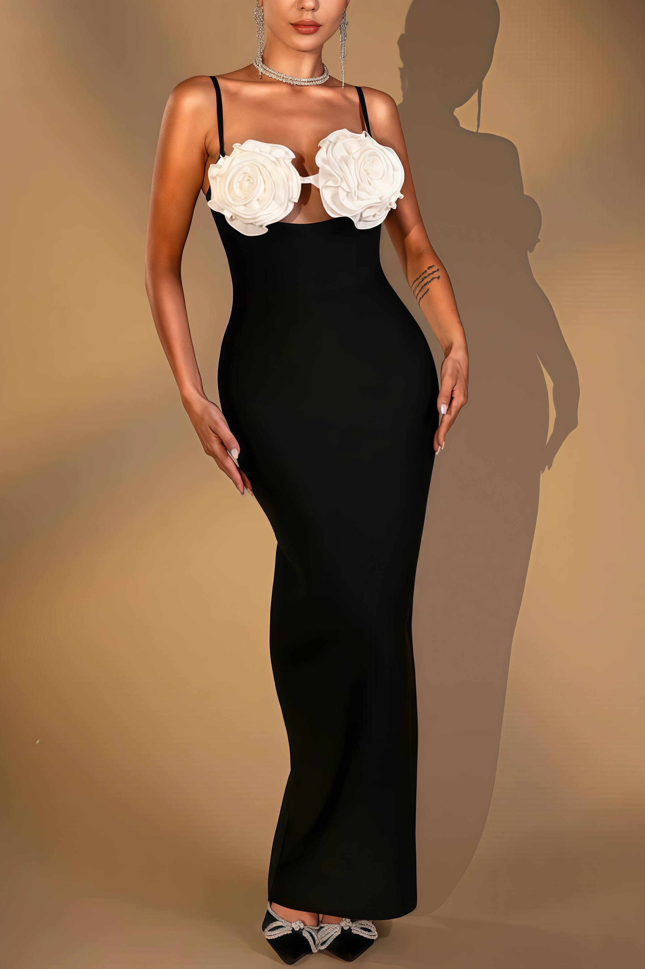 Fergus 3D Flower Design Maxi Dress