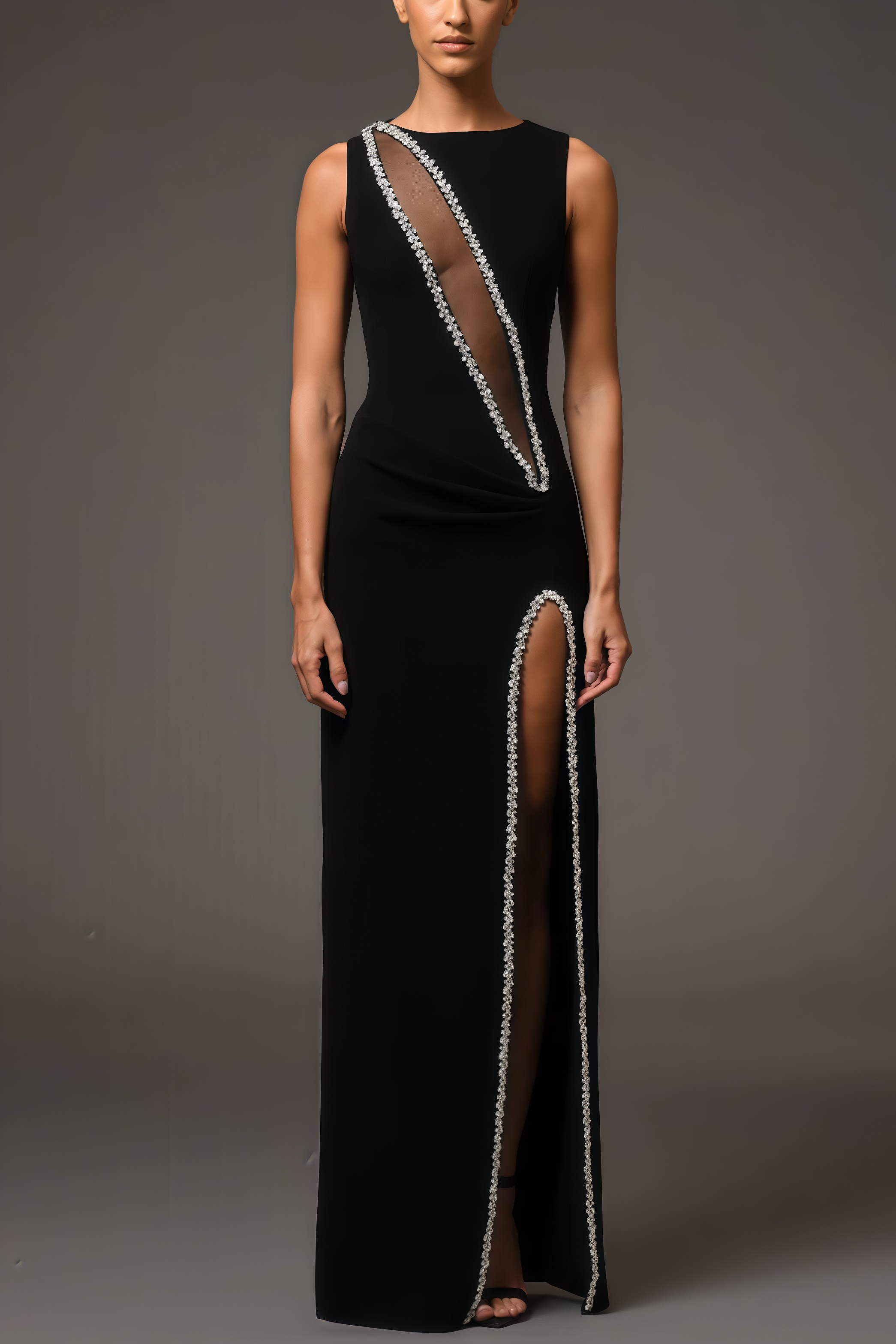 Gideoa Black Mesh Chain Maxi Dress