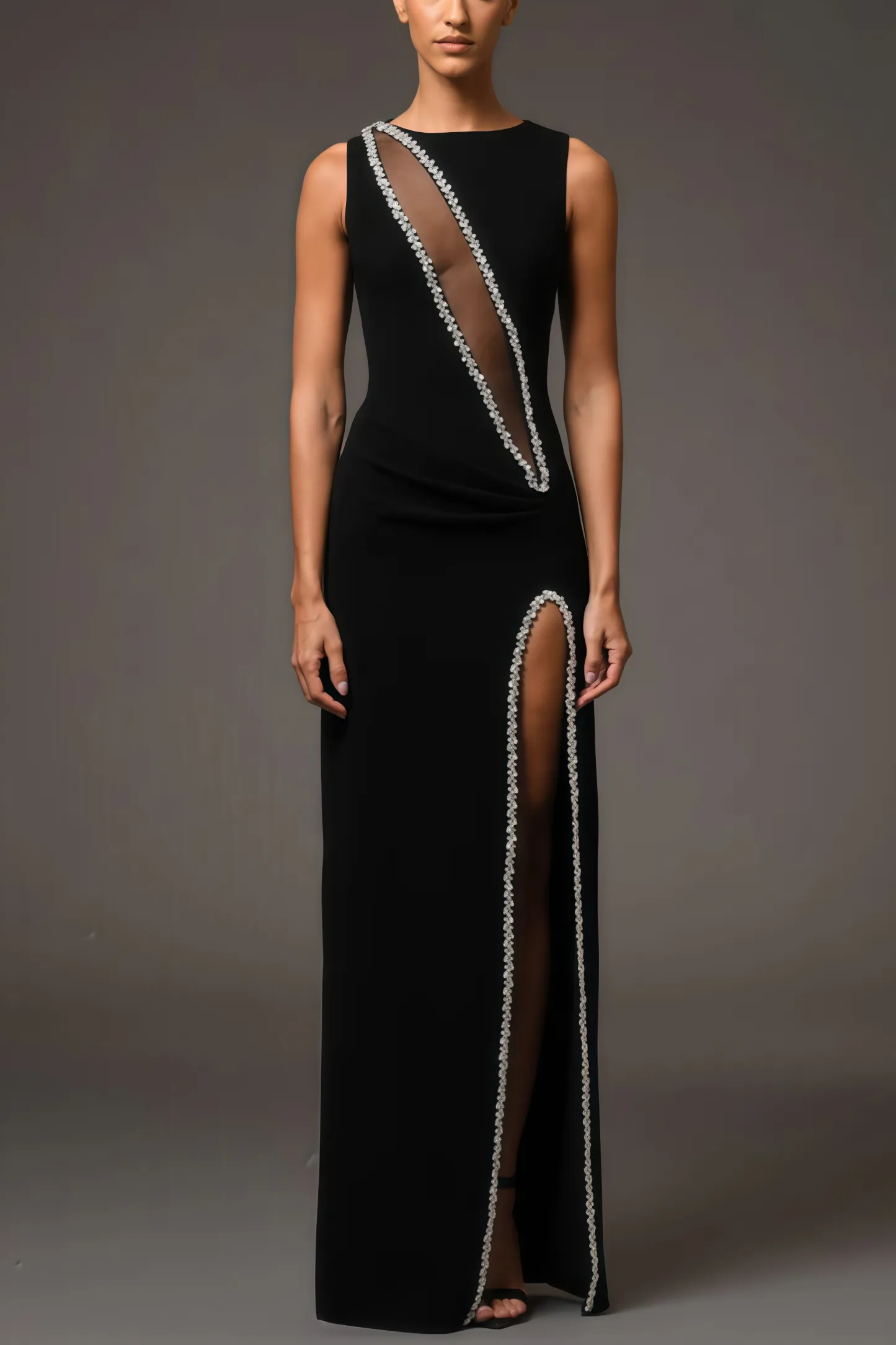 Gideoa Black Mesh Chain Maxi Dress