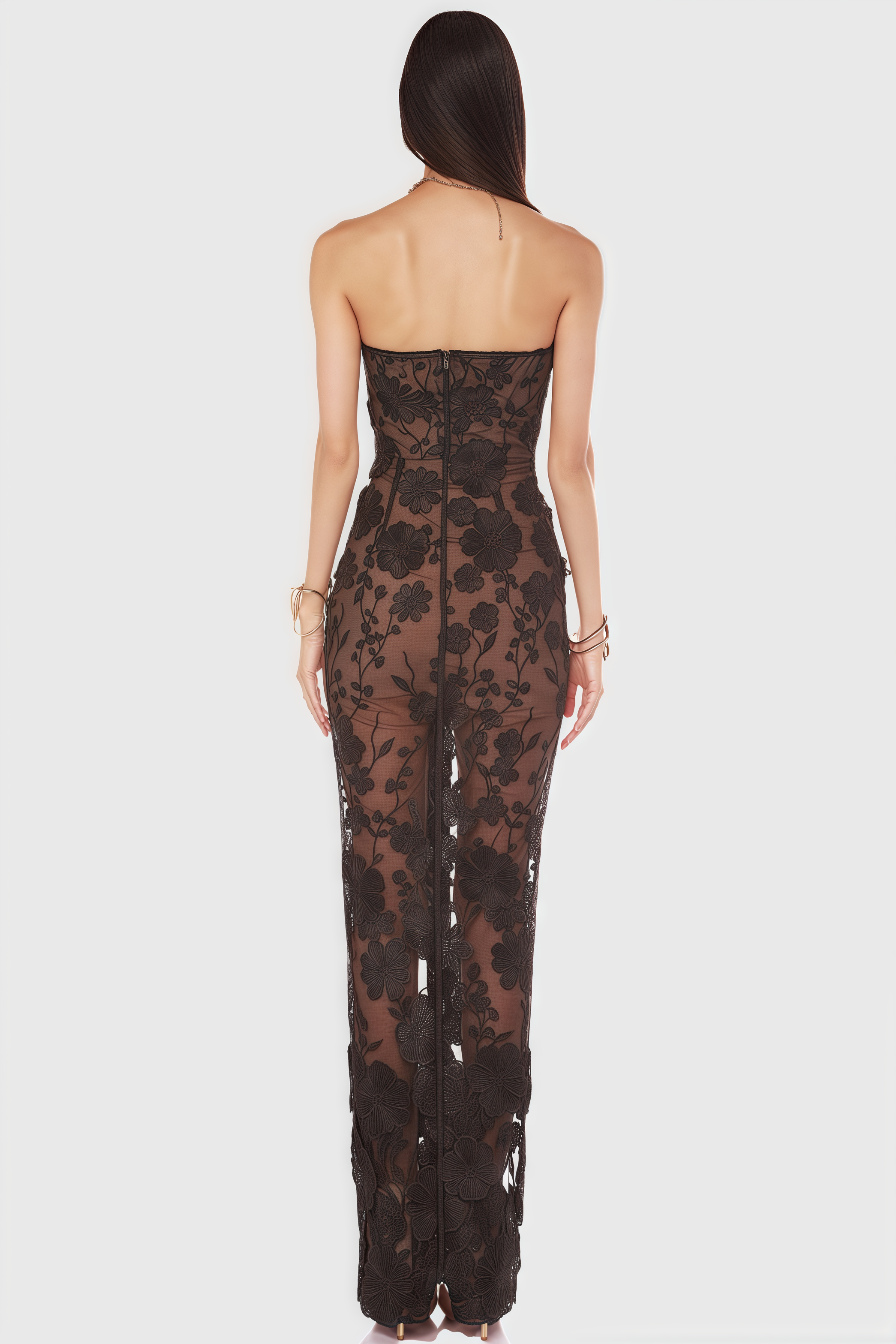 Wyat 3D Mesh Flower Embroidery Maxi Dress