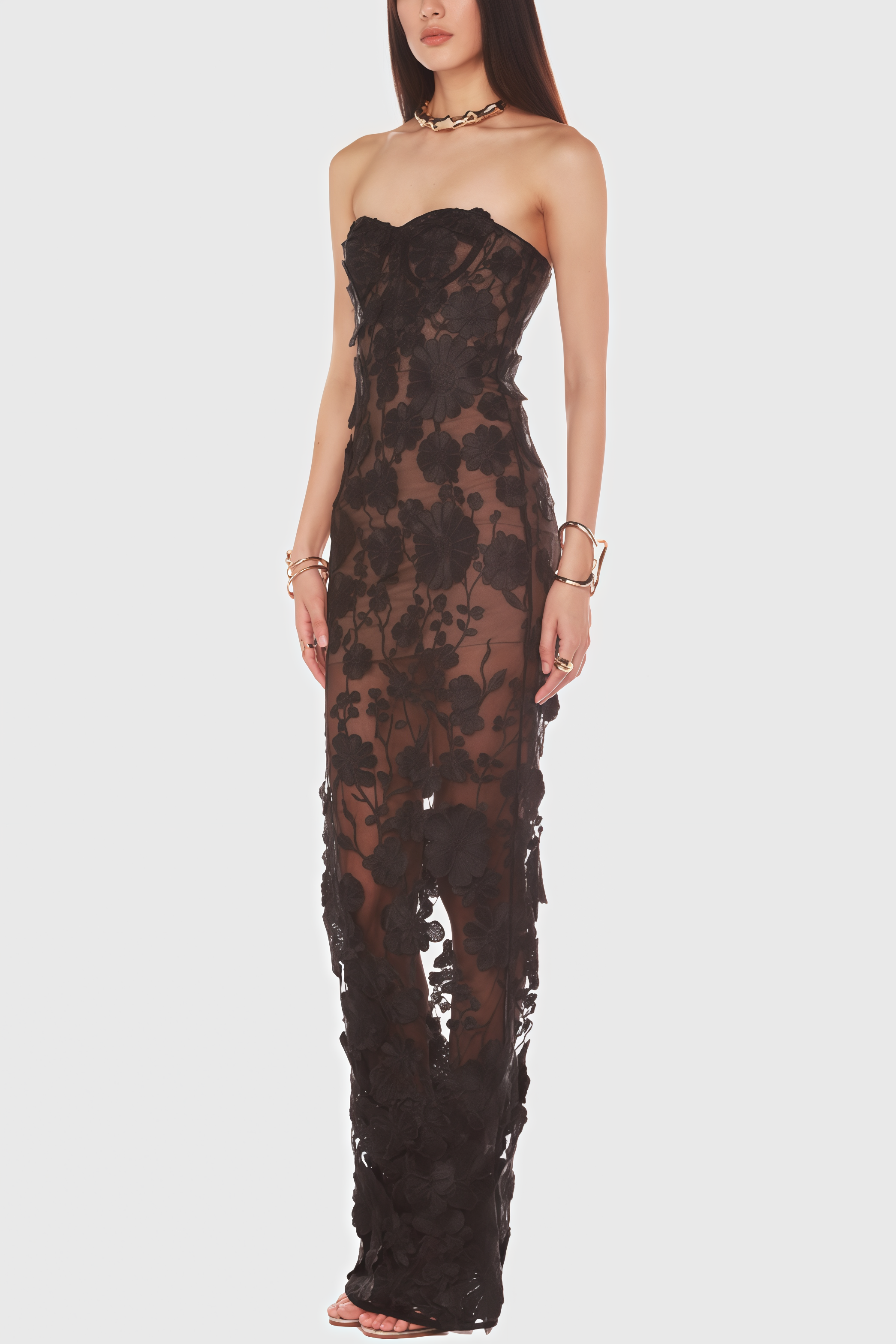 Wyat 3D Mesh Flower Embroidery Maxi Dress