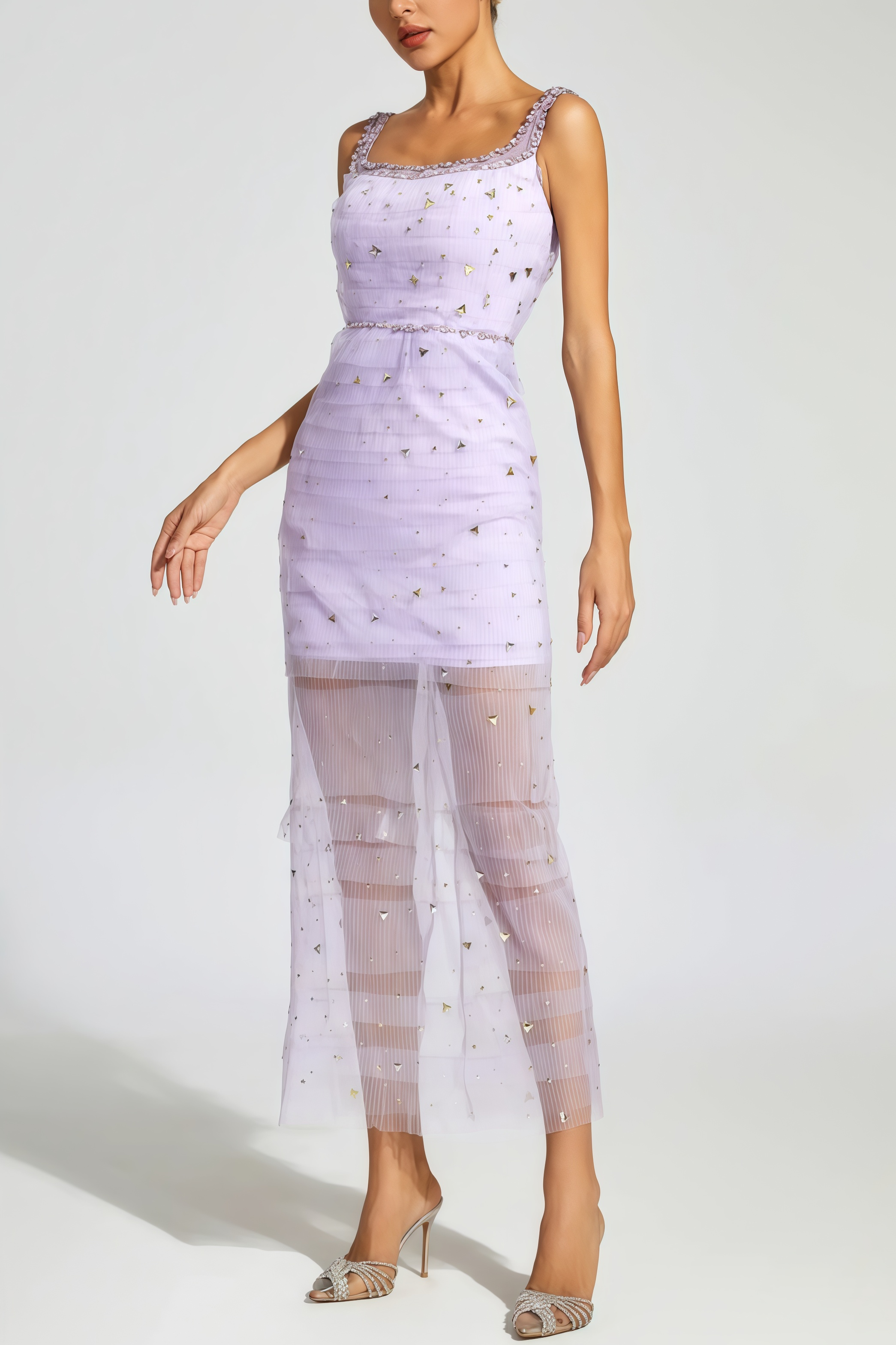 Arthura Purple Diamond Mesh Midi Dress