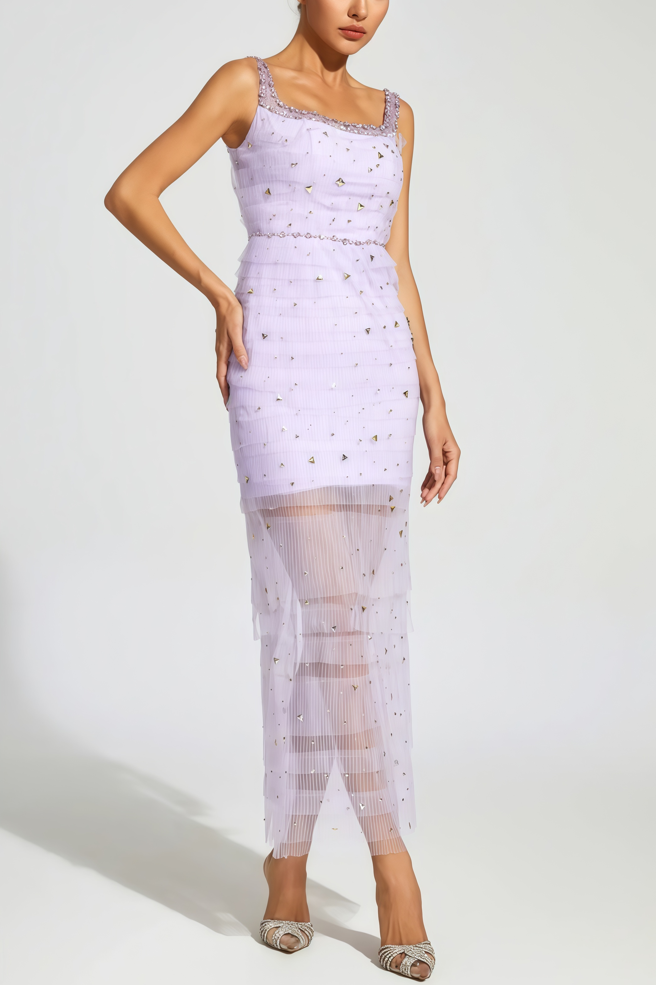 Arthura Purple Diamond Mesh Midi Dress
