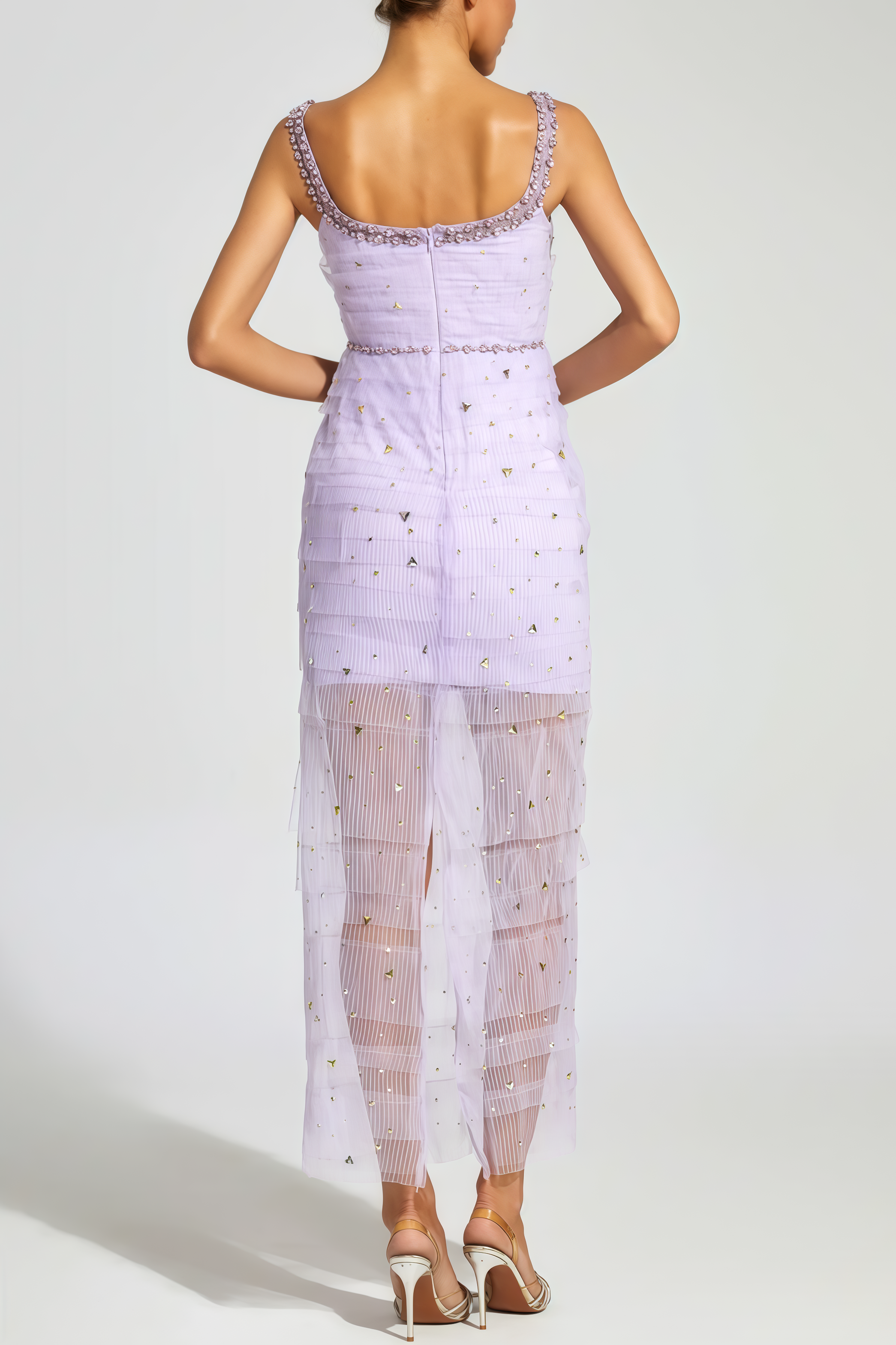 Arthura Purple Diamond Mesh Midi Dress