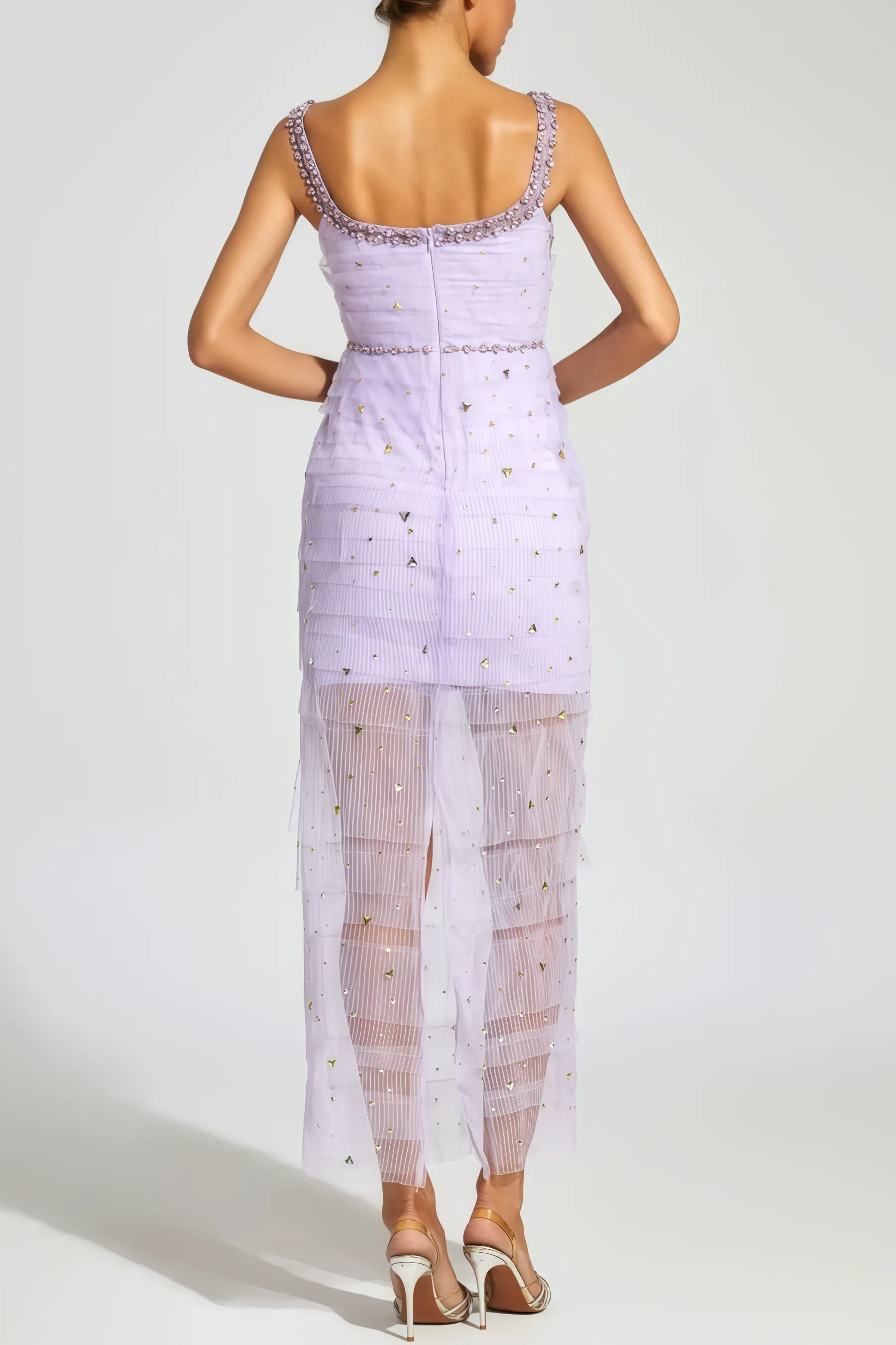Arthura Purple Diamond Mesh Midi Dress