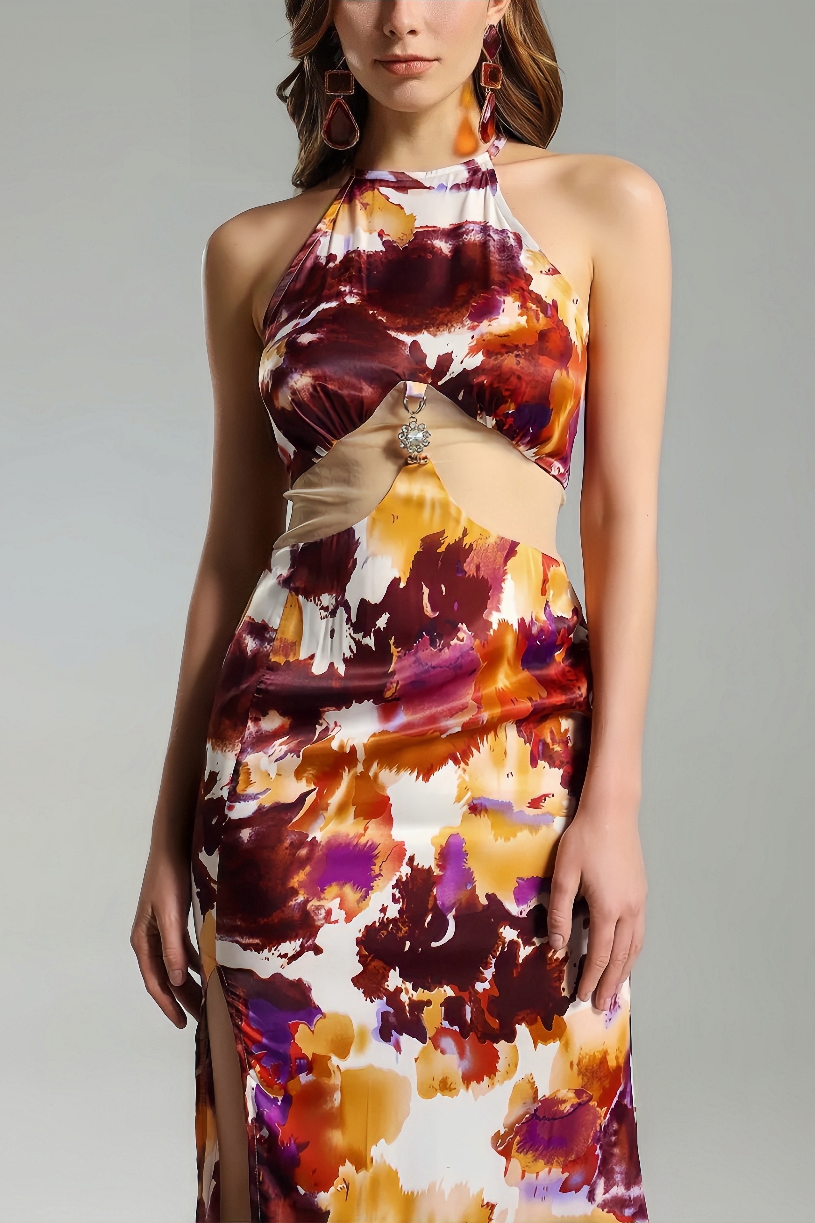 Rana Vintage Printed Sleeveless Split Maxi Dress