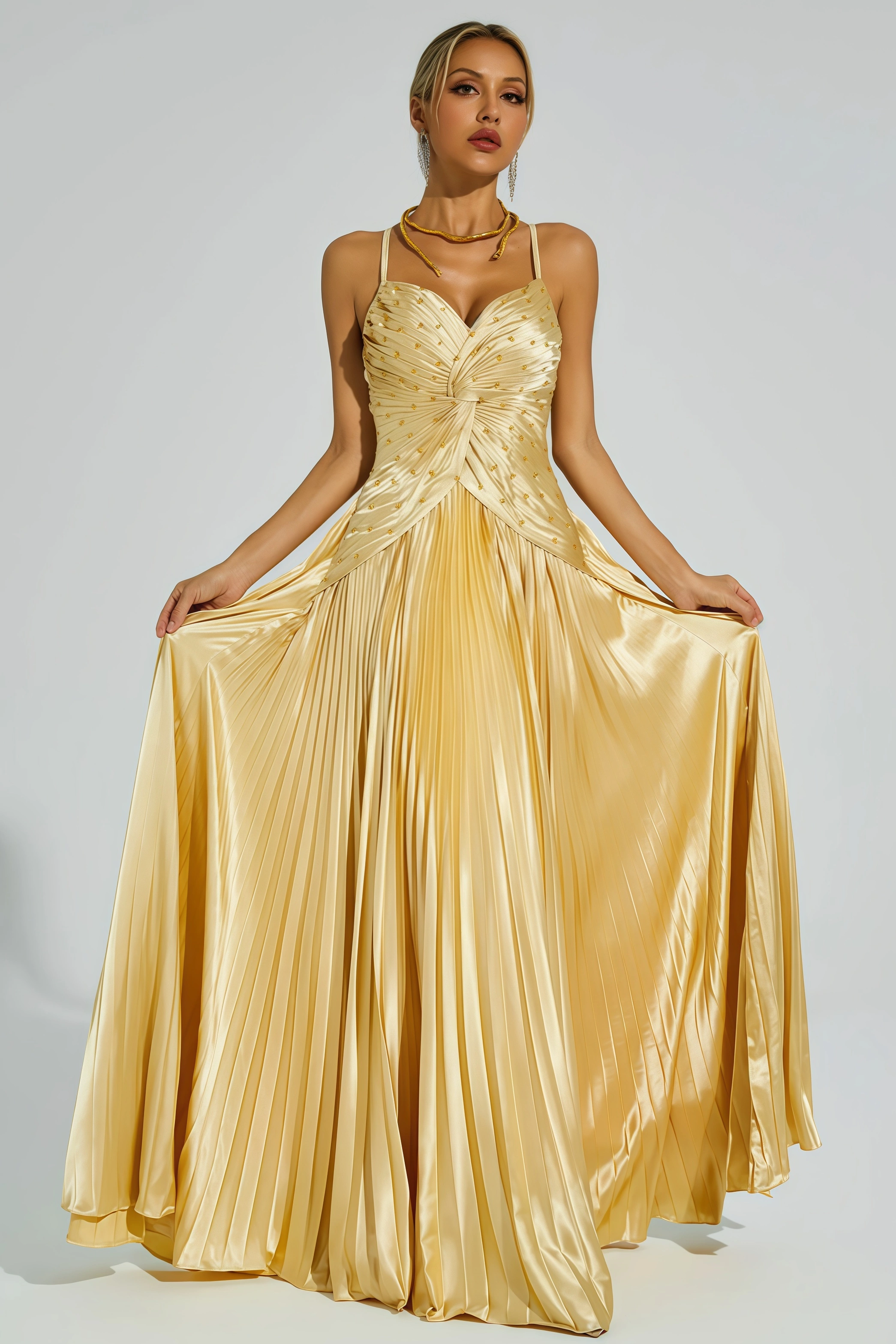 Saga Gold Beaded Maxi Slip Dress