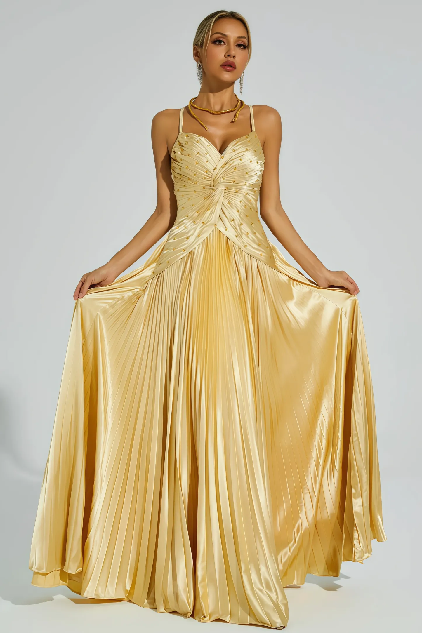 Saga Gold Beaded Maxi Slip Dress