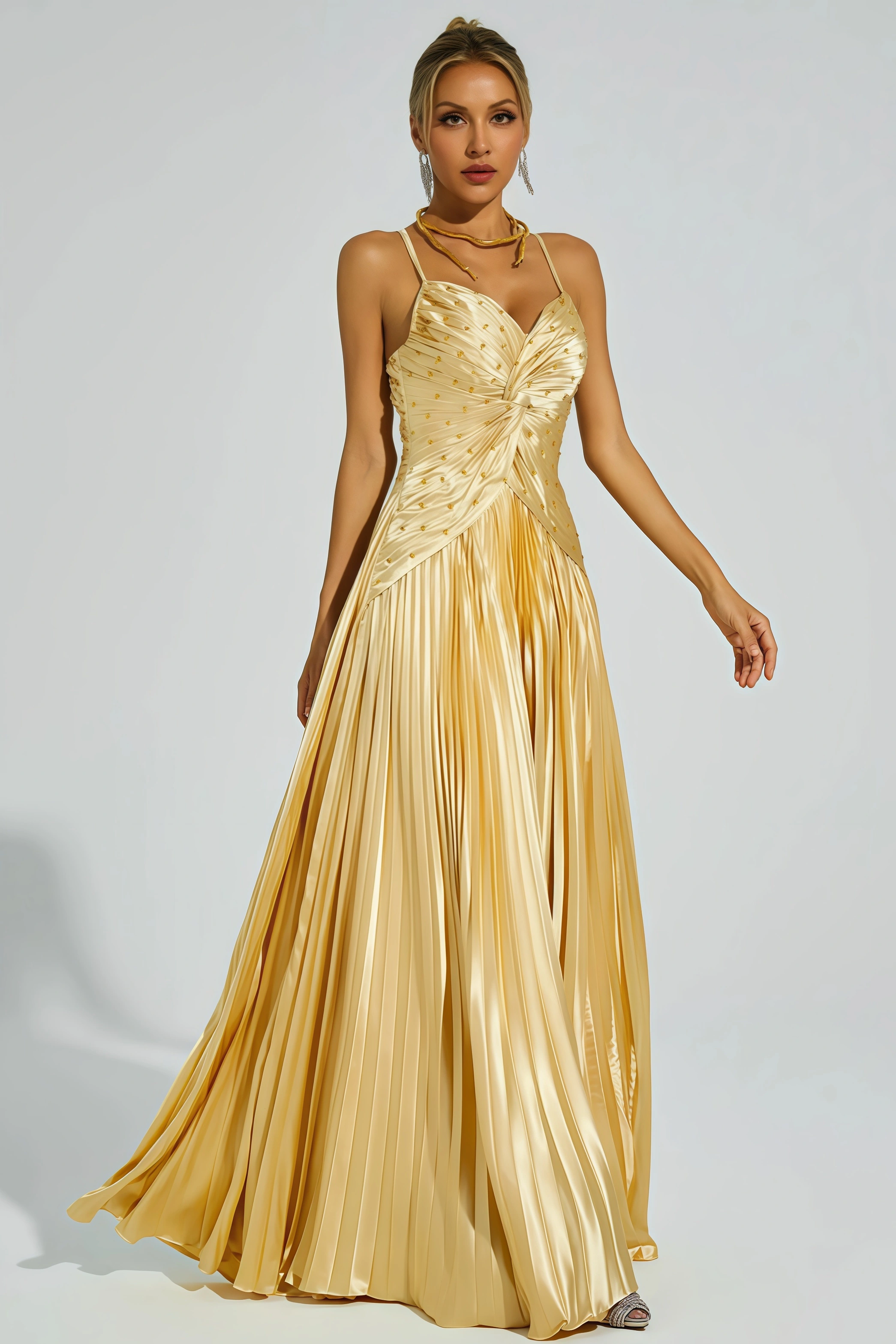 Saga Gold Beaded Maxi Slip Dress