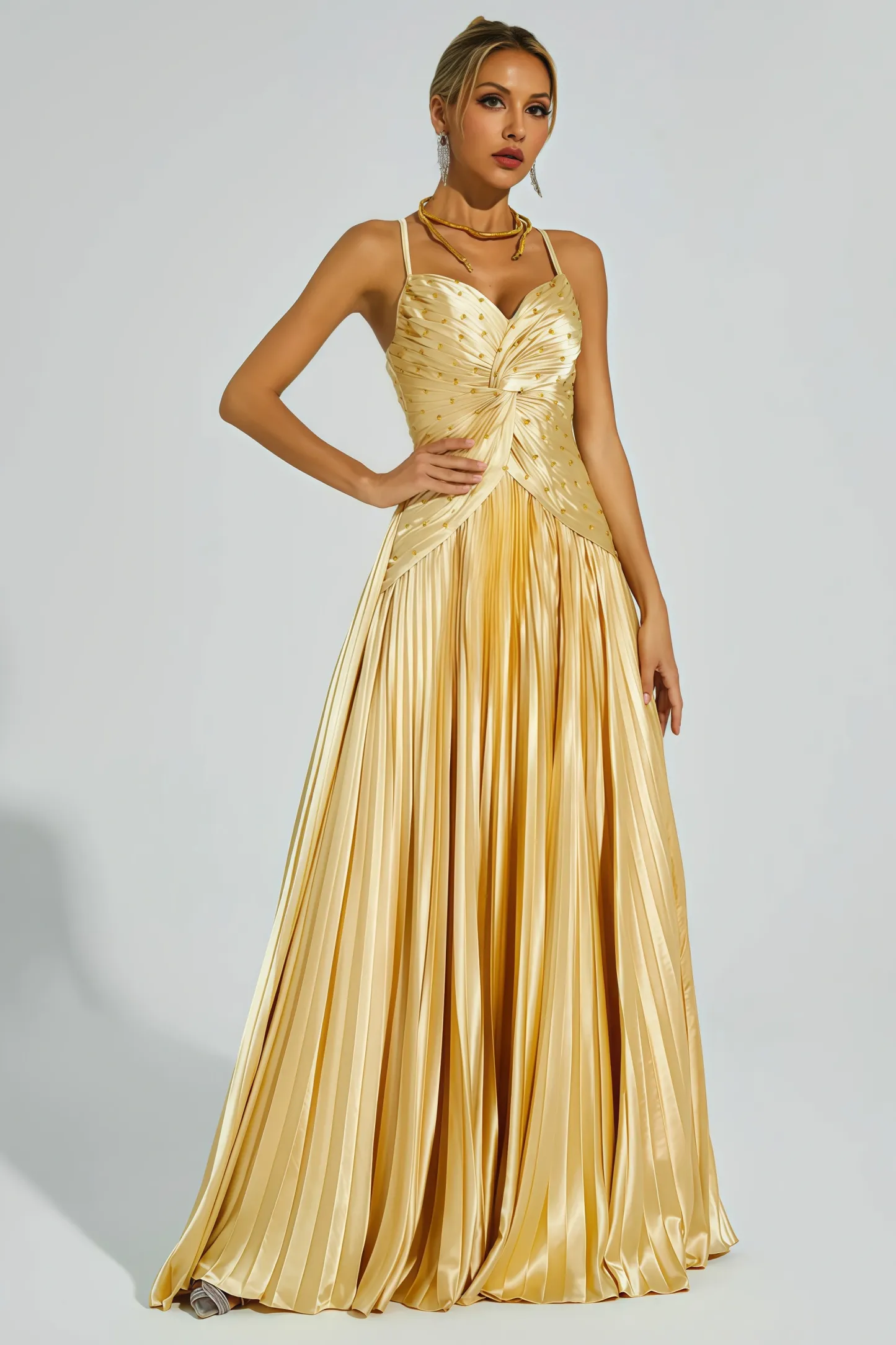 Saga Gold Beaded Maxi Slip Dress